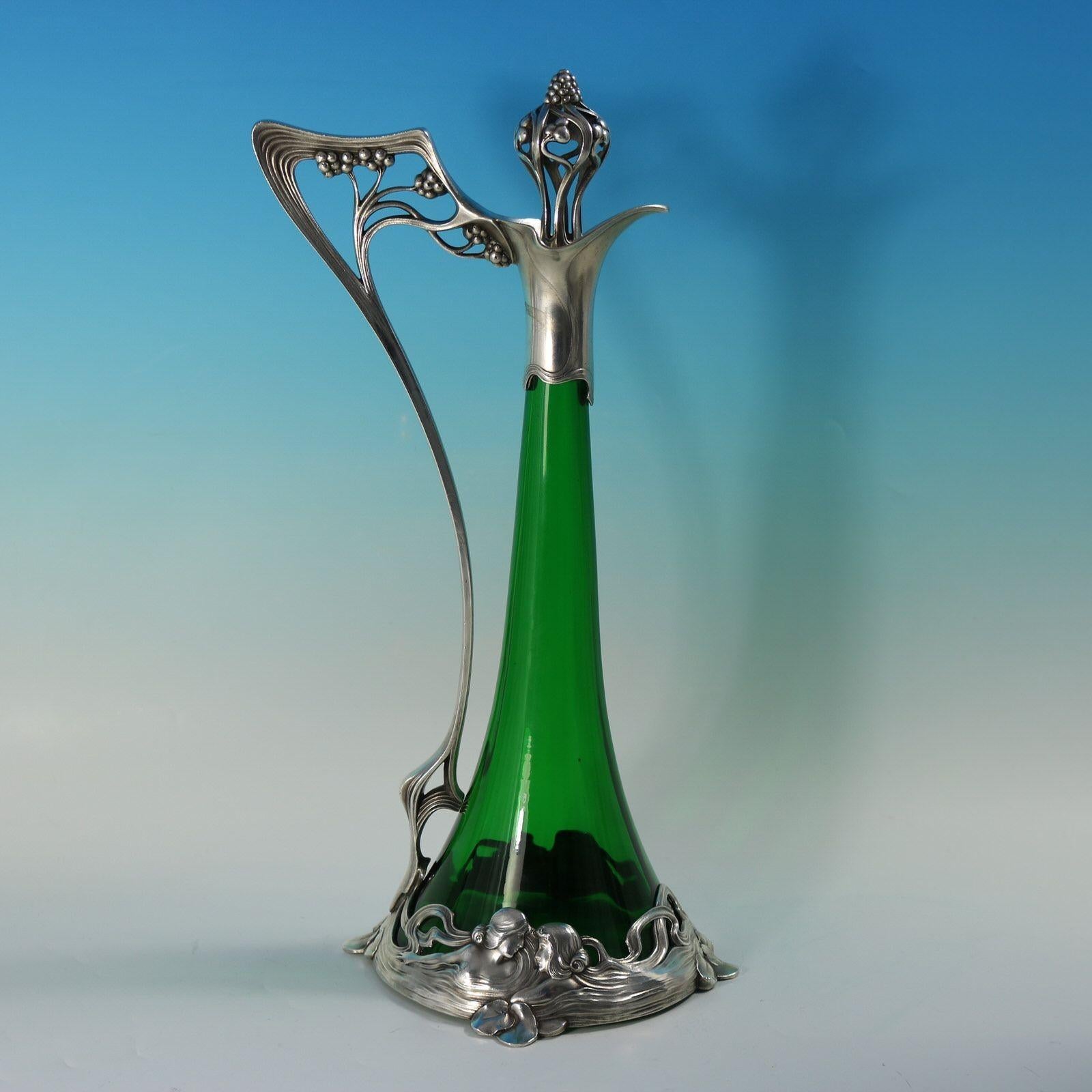 Art Nouveau WMF Claret Jug and Stopper with Green Glass Liner im Angebot 1
