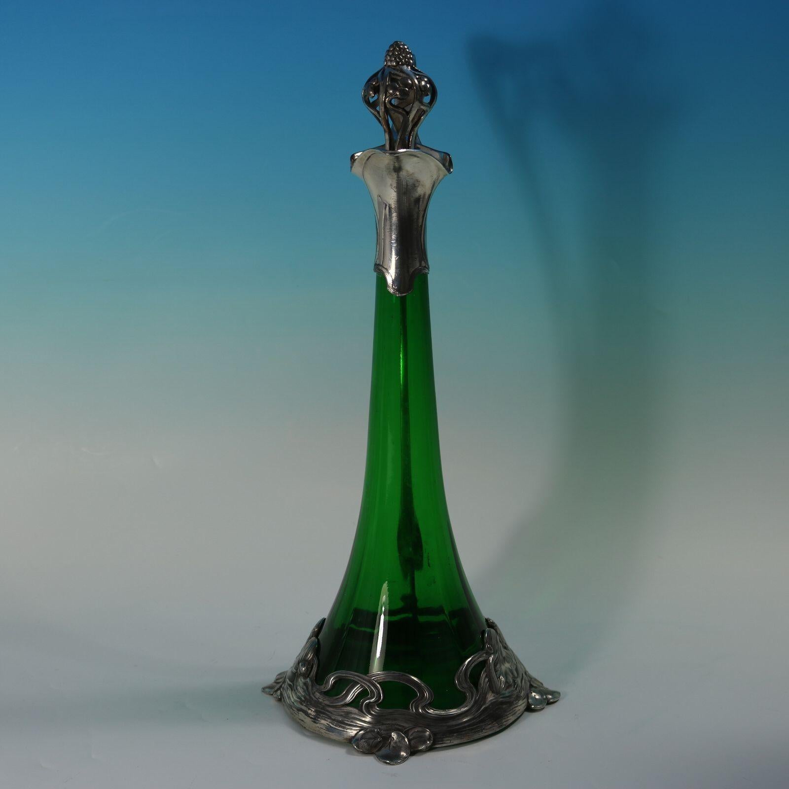 Jugendstil WMF Claret Krug und Stopper mit grünem Glaseinsatz im Angebot 2