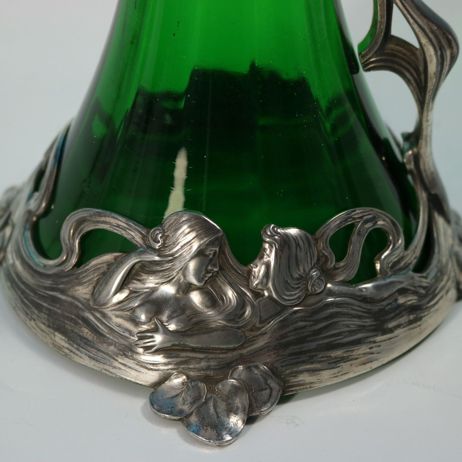 Jugendstil WMF Claret Krug und Stopper mit grünem Glaseinsatz im Angebot 3