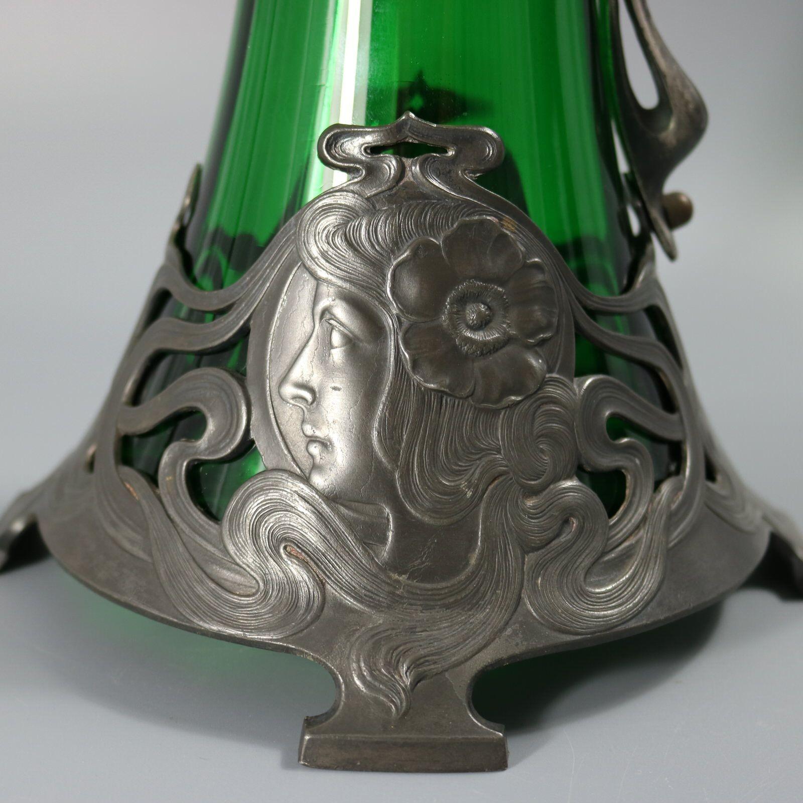 Jarra Art Nouveau WMF Claret con revestimiento de vidrio verde en venta 5