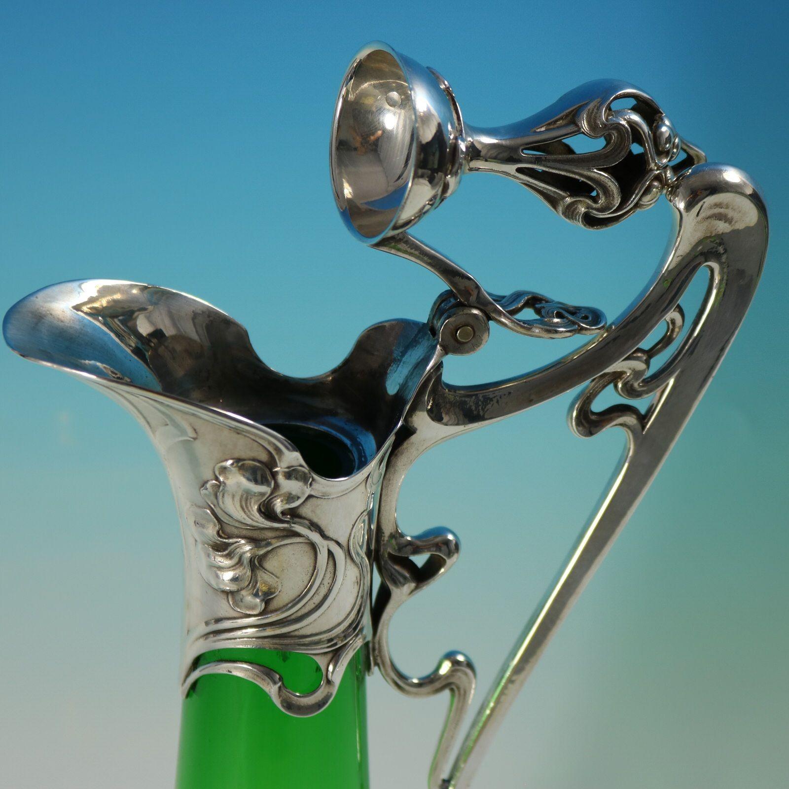 Art Nouveau WMF Claret Jug with Green Glass Liner For Sale 6
