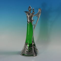 Art Nouveau WMF Claret Jug with Green Glass Liner