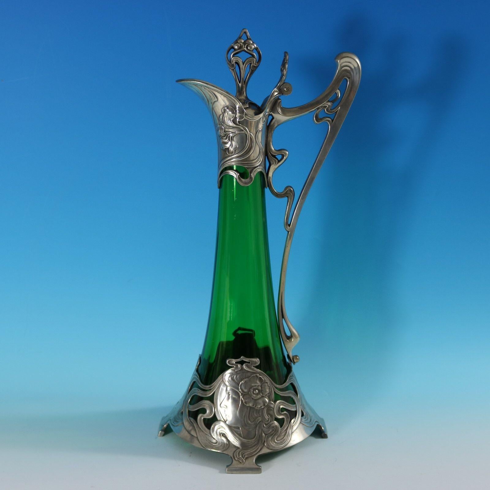 Early 20th Century Art Nouveau WMF Claret Jug with Green Glass Liner