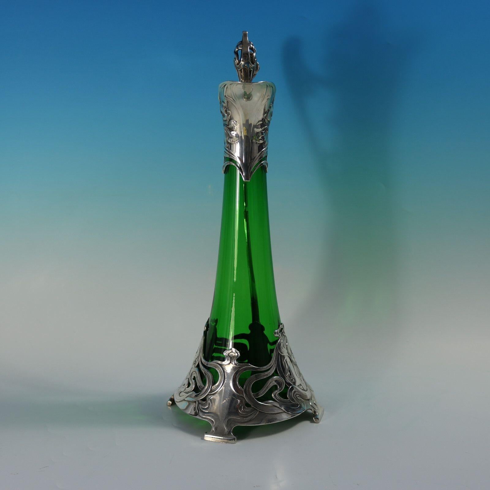 Art Nouveau WMF Claret Jug with Green Glass Liner For Sale 2