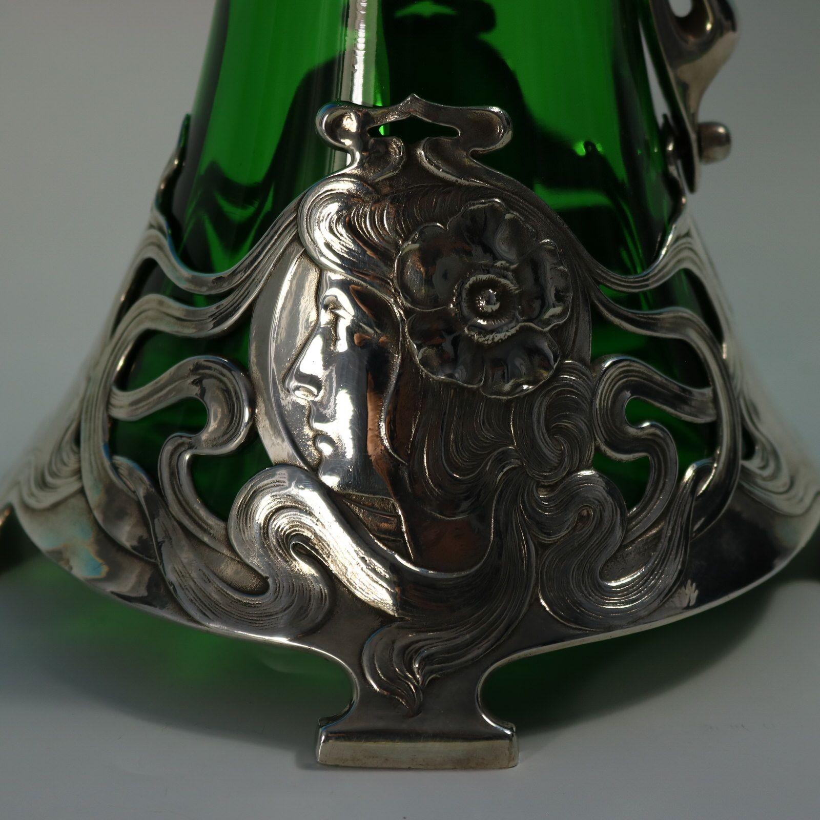 Art Nouveau WMF Claret Jug with Green Glass Liner For Sale 3