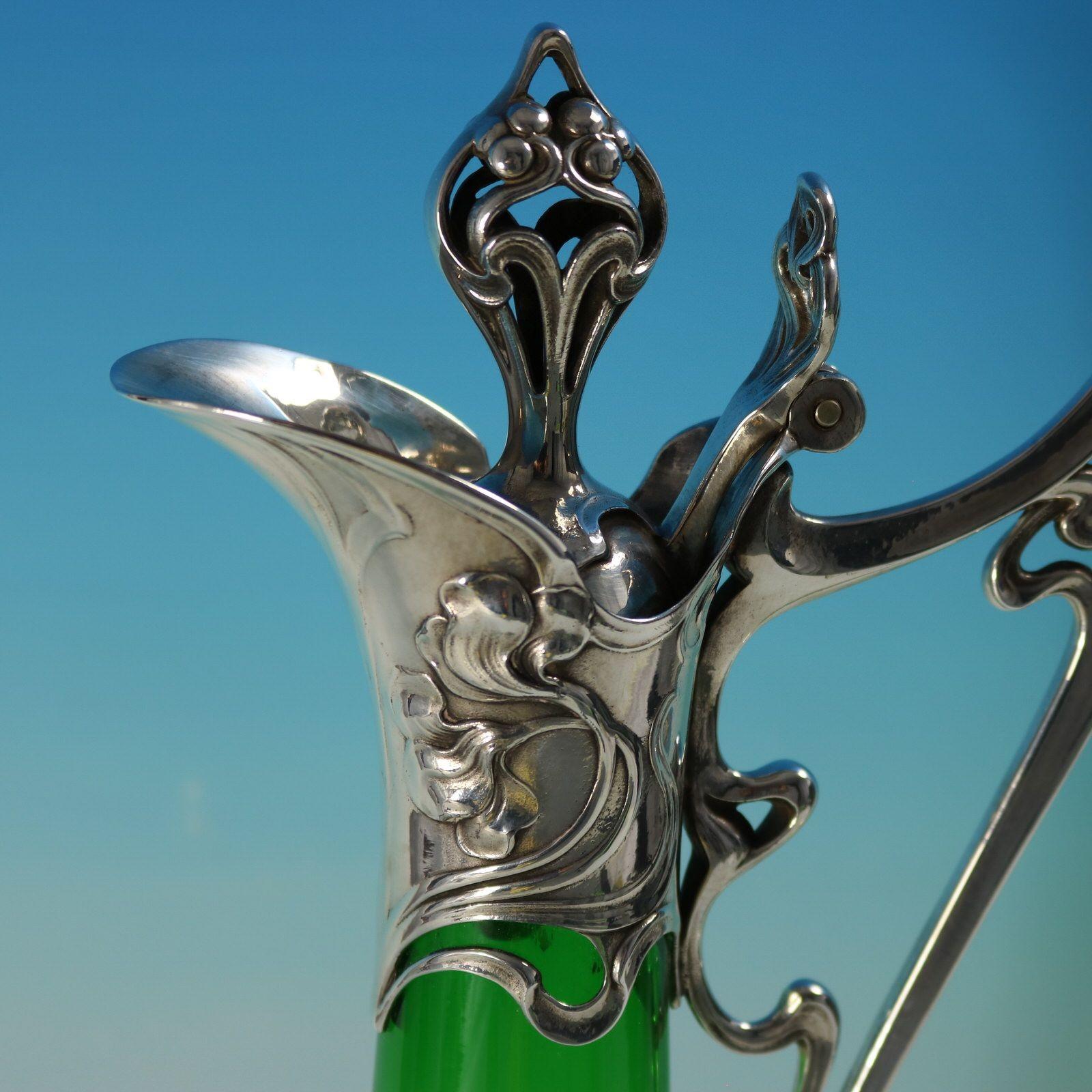 Art Nouveau WMF Claret Jug with Green Glass Liner For Sale 4