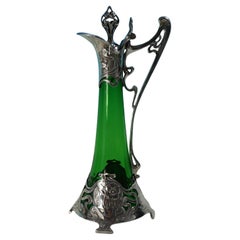 Art Nouveau WMF Claret Jug with Green Glass Liner