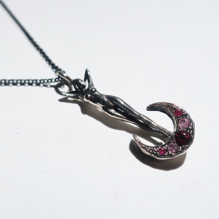Art Nouveau Woman and Crescent Moon Necklace For Sale at 1stDibs