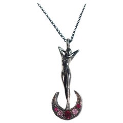 Art Nouveau Woman and Crescent Moon Necklace