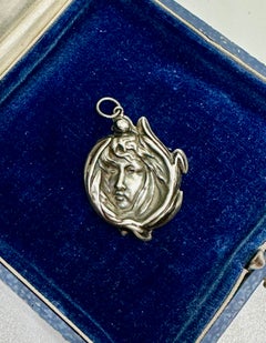 Art Nouveau Woman Goddess in Tulip Flower Pendant Sterling Silver Belle Époque