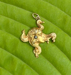 Art Nouveau Woman Goddess Maiden Pendant Necklace Gold Pearl Circa 1920
