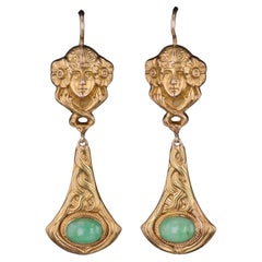 Art Nouveau Women Earrings of 14k Gold