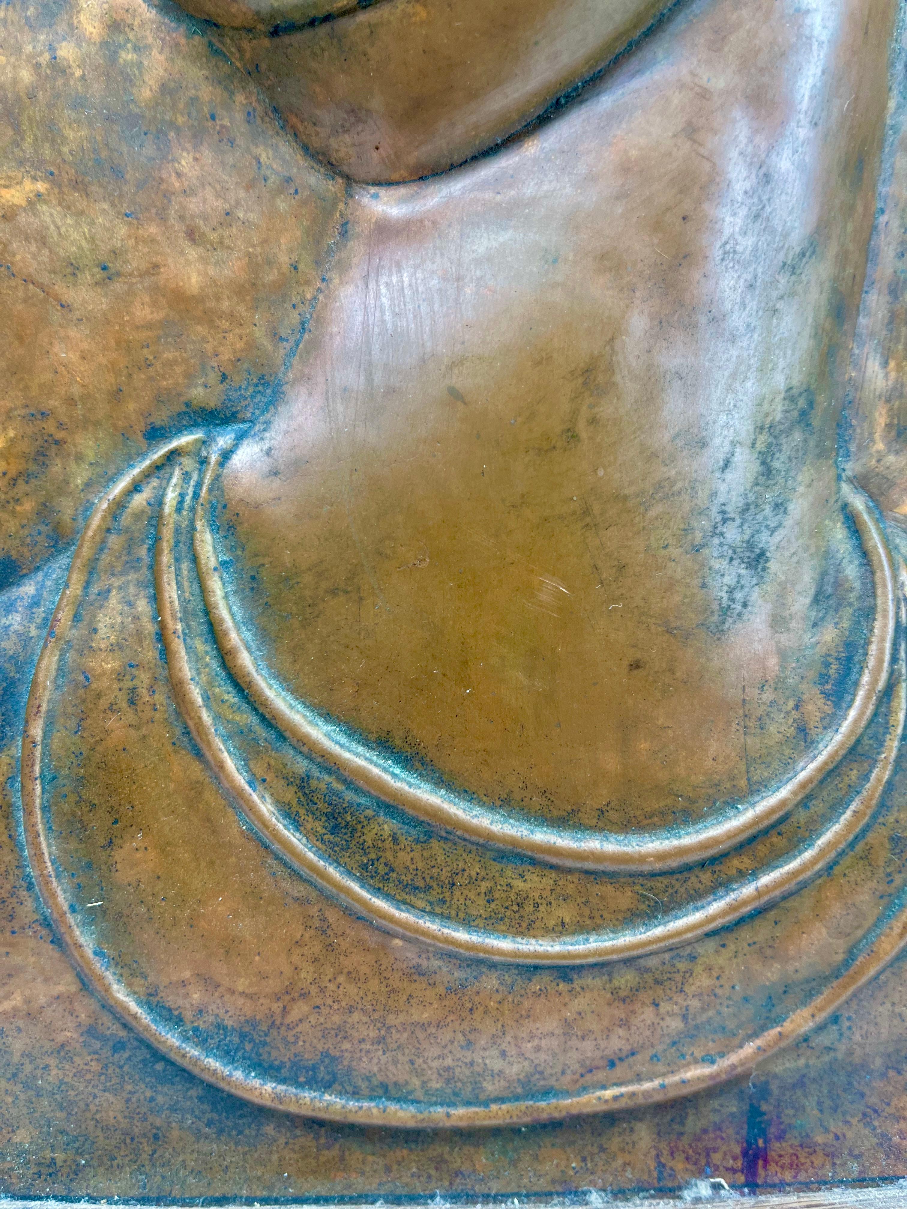 Art Nouveau Women's bust Copper Wall Plaque Wood  Framed Signed Luc For Sale 2