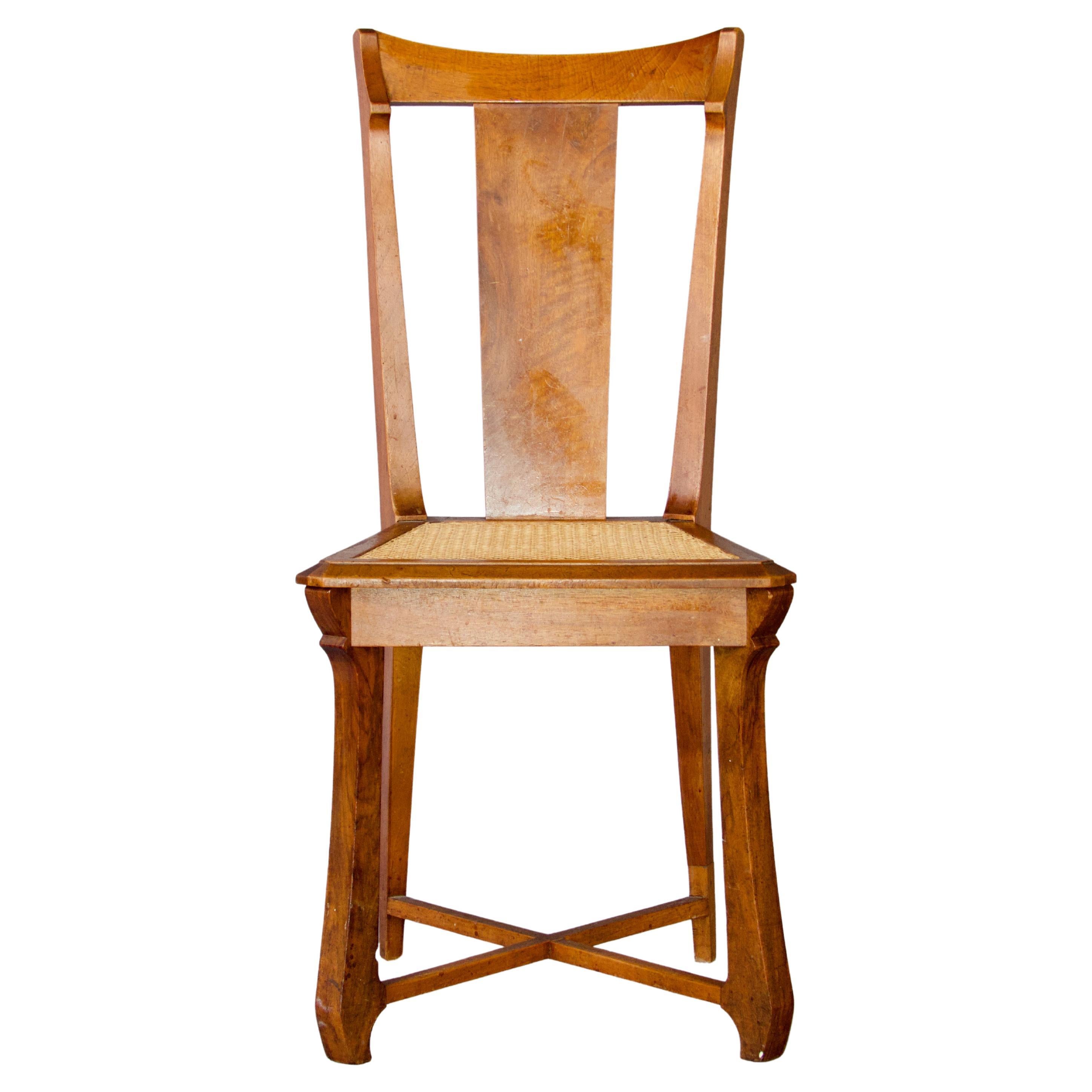 Sedia in legno e rattan in stile Art Nouveau in vendita