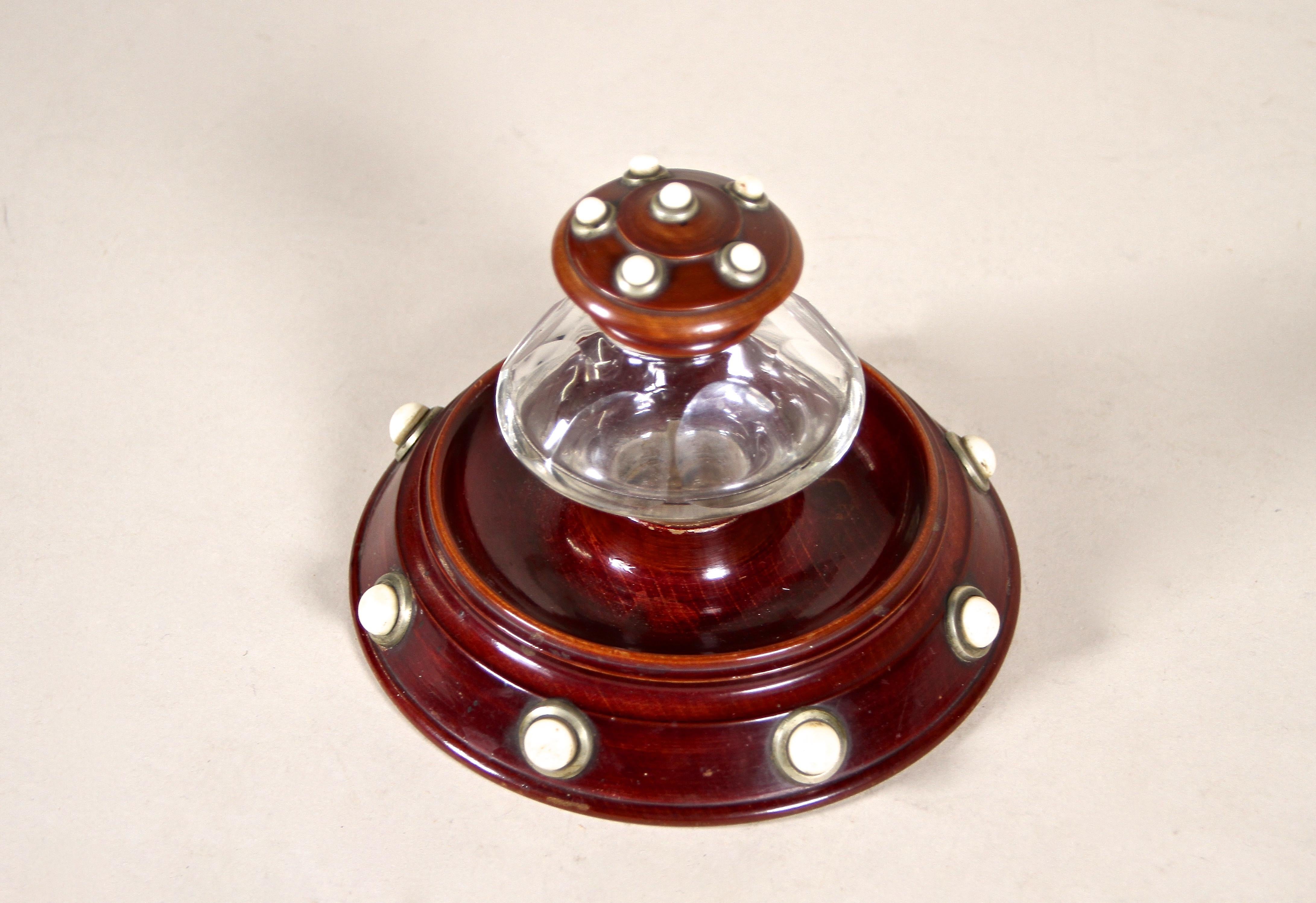 20th Century Art Nouveau Wooden Inkwell with Porcelain Knobs, Austria, circa 1900