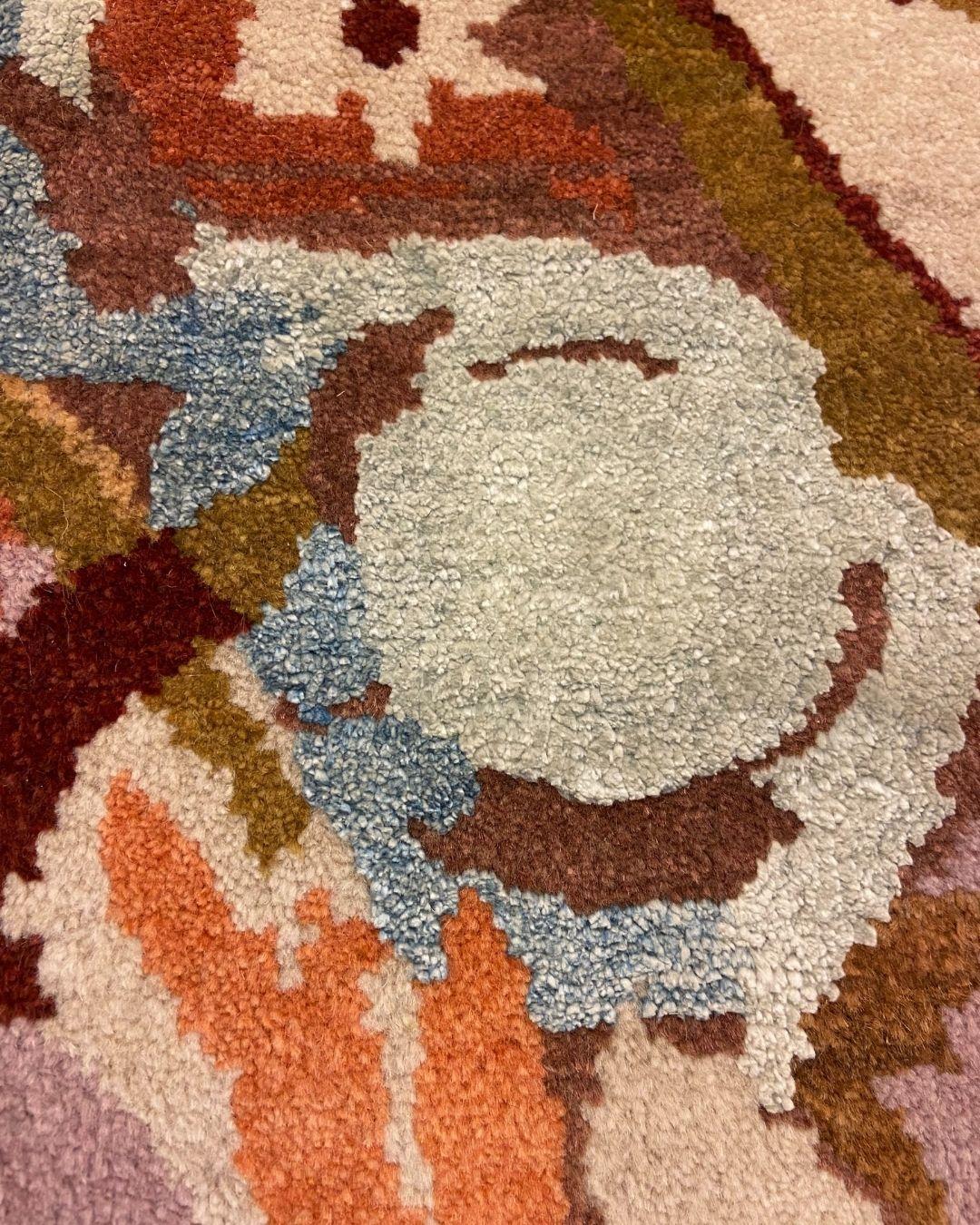 Art Nouveau Wool and Silk Persian Rug, Coral, Red, Purple, Brown, and Blue, 2x3 For Sale 5