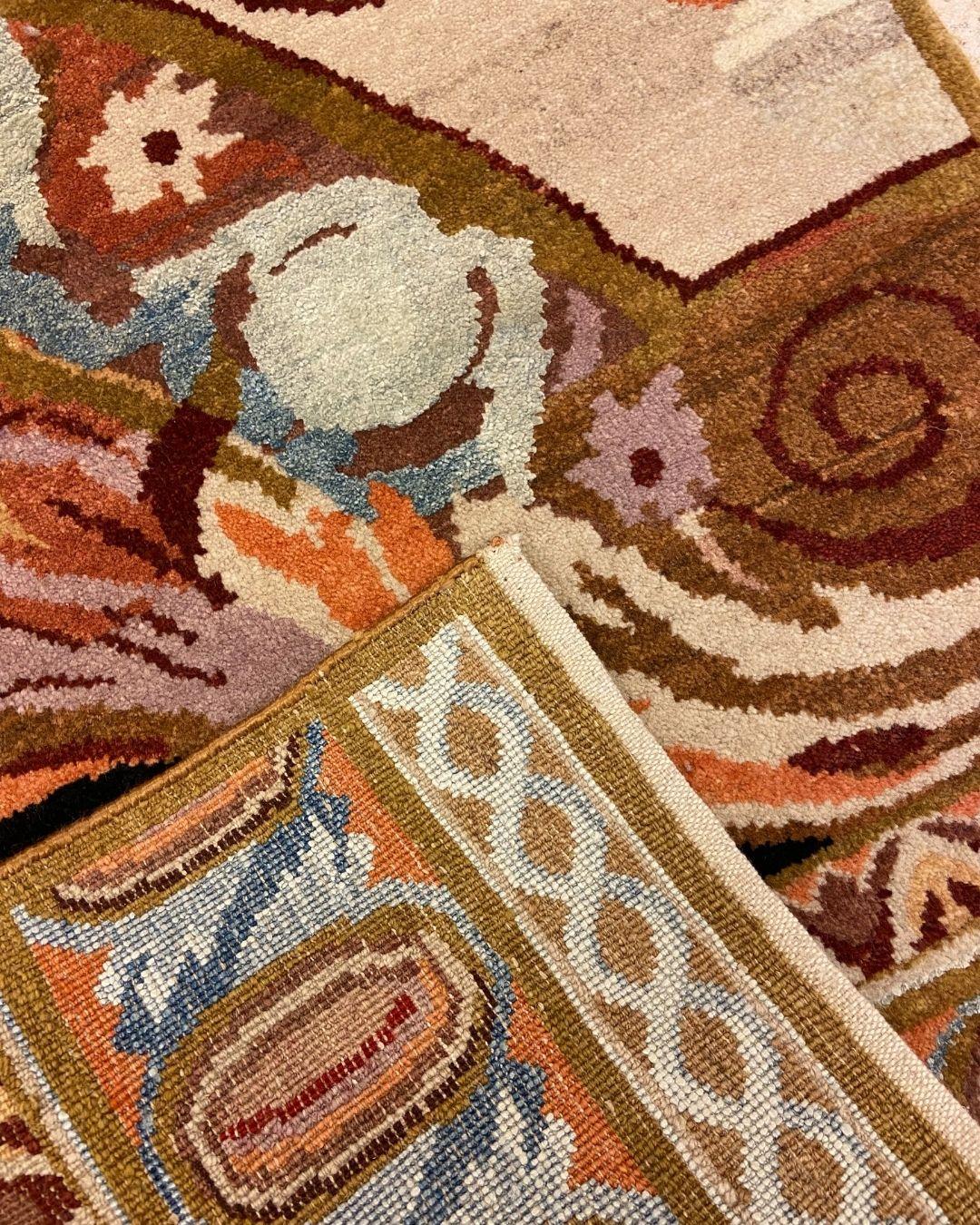 Art Nouveau Wool and Silk Persian Rug, Coral, Red, Purple, Brown, and Blue, 2x3 For Sale 6