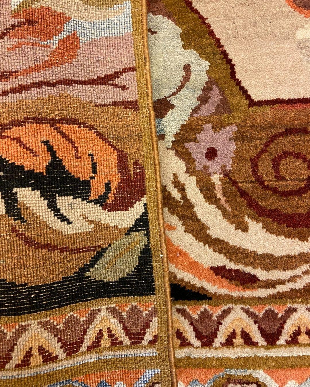 Art Nouveau Wool and Silk Persian Rug, Coral, Red, Purple, Brown, and Blue, 2x3 For Sale 7