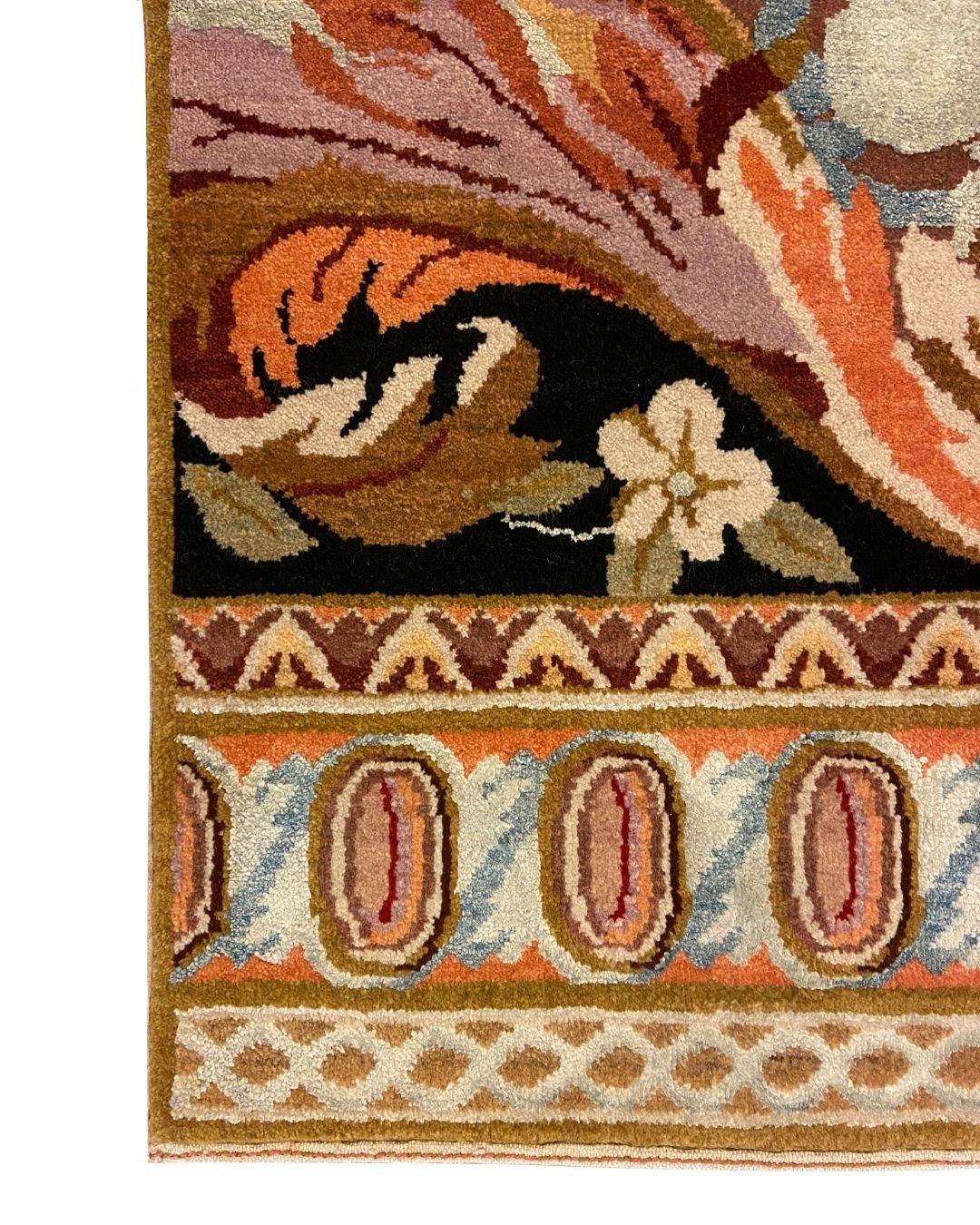Art Nouveau Wool and Silk Persian Rug, Coral, Red, Purple, Brown, and Blue, 2x3 In New Condition For Sale In New York, NY