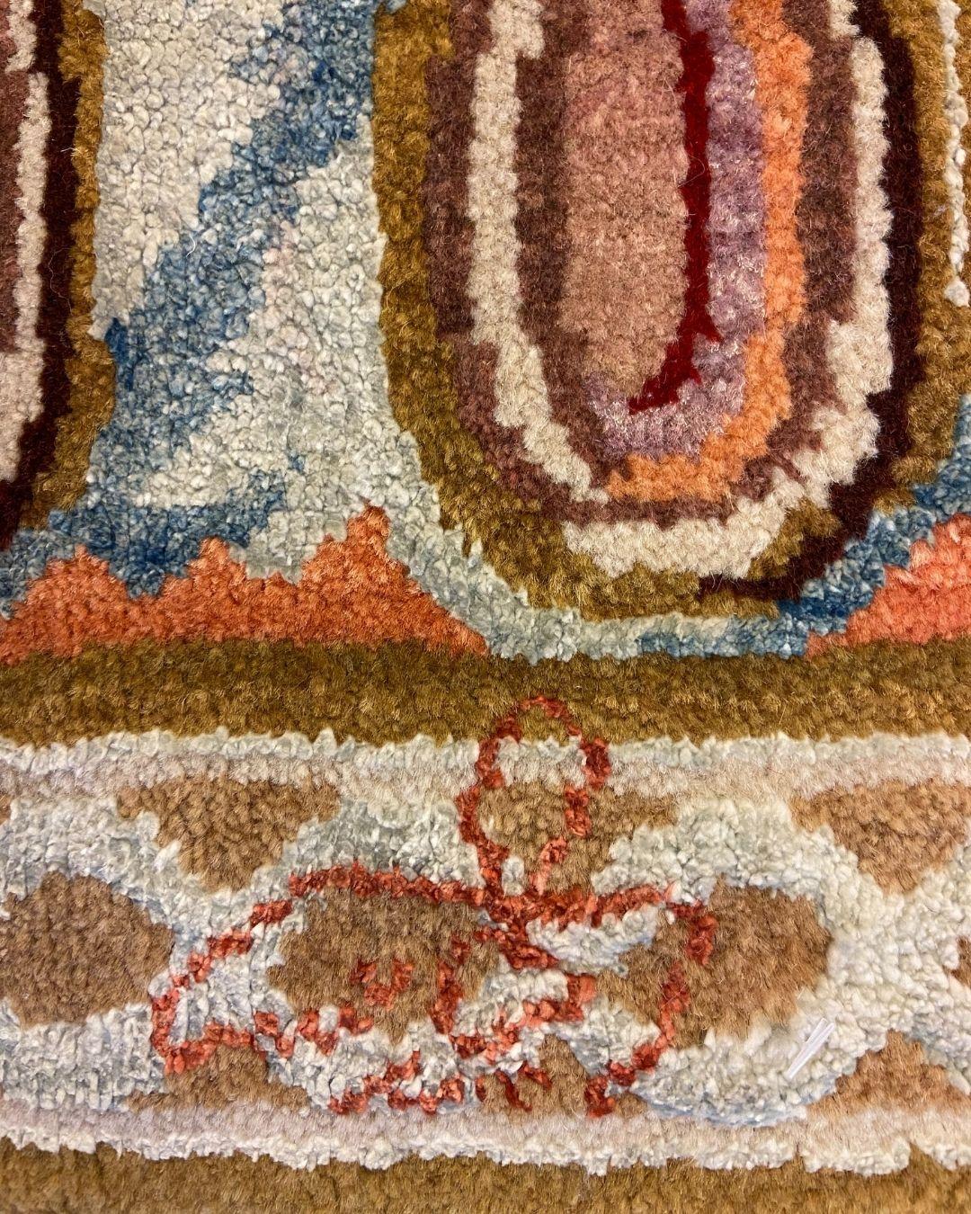 Art Nouveau Wool and Silk Persian Rug, Coral, Red, Purple, Brown, and Blue, 2x3 For Sale 1