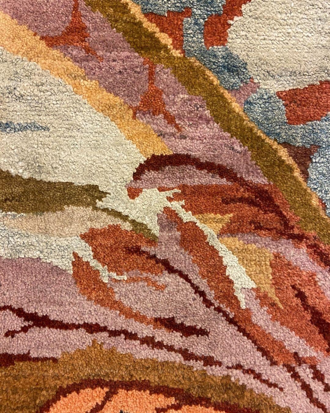 Art Nouveau Wool and Silk Persian Rug, Coral, Red, Purple, Brown, and Blue, 2x3 For Sale 2