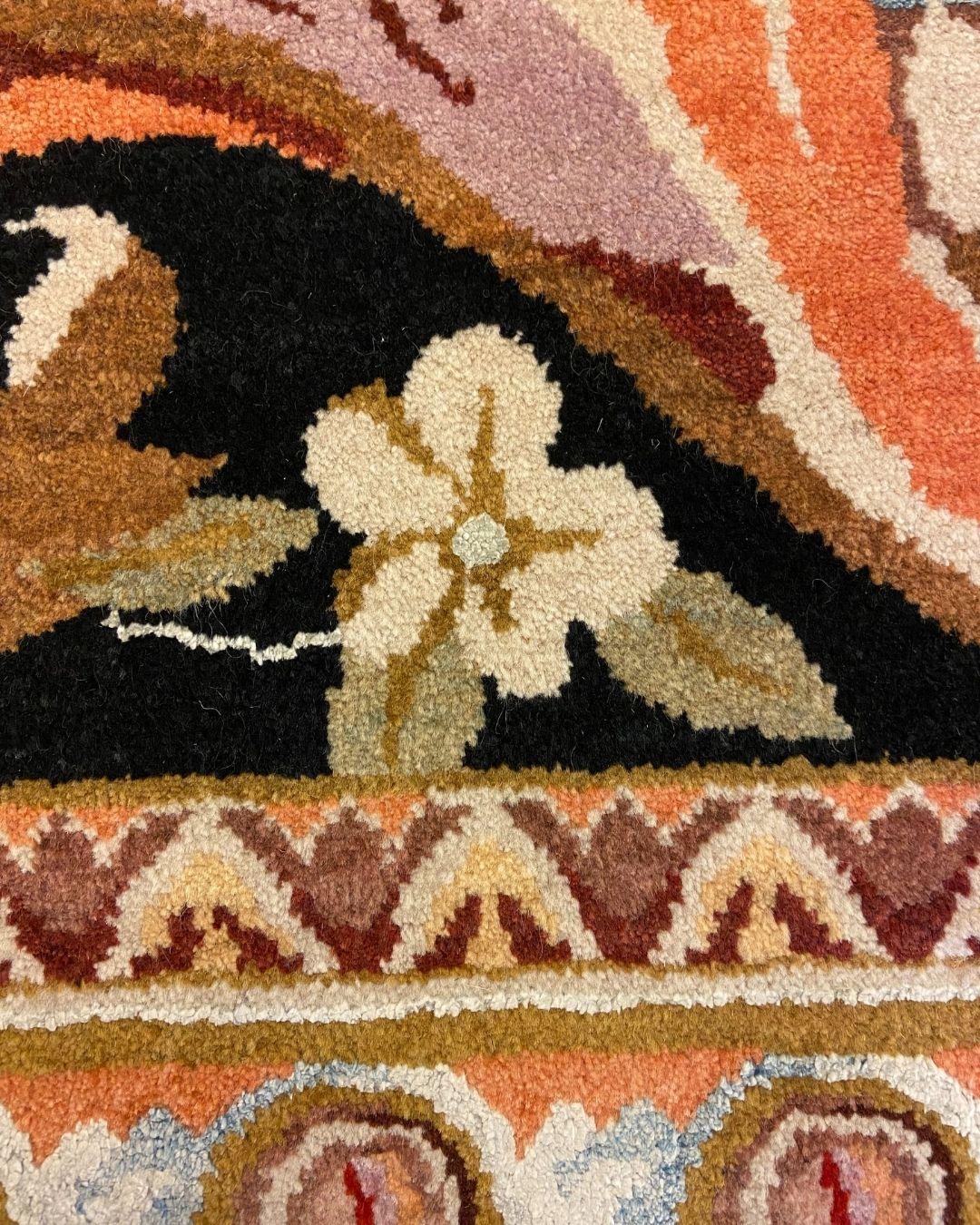 Art Nouveau Wool and Silk Persian Rug, Coral, Red, Purple, Brown, and Blue, 2x3 For Sale 3