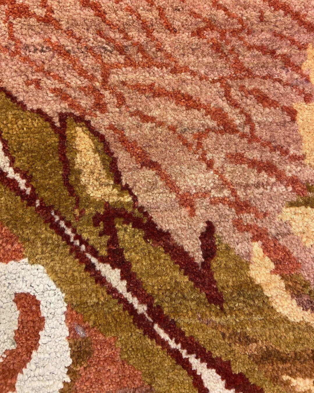 Art Nouveau Wool and Silk Persian Rug, Coral, Red, Purple, Brown, and Blue, 2x3 For Sale 4