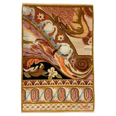 Art Nouveau Wool and Silk Persian Rug, Coral, Red, Purple, Brown, and Blue, 2x3