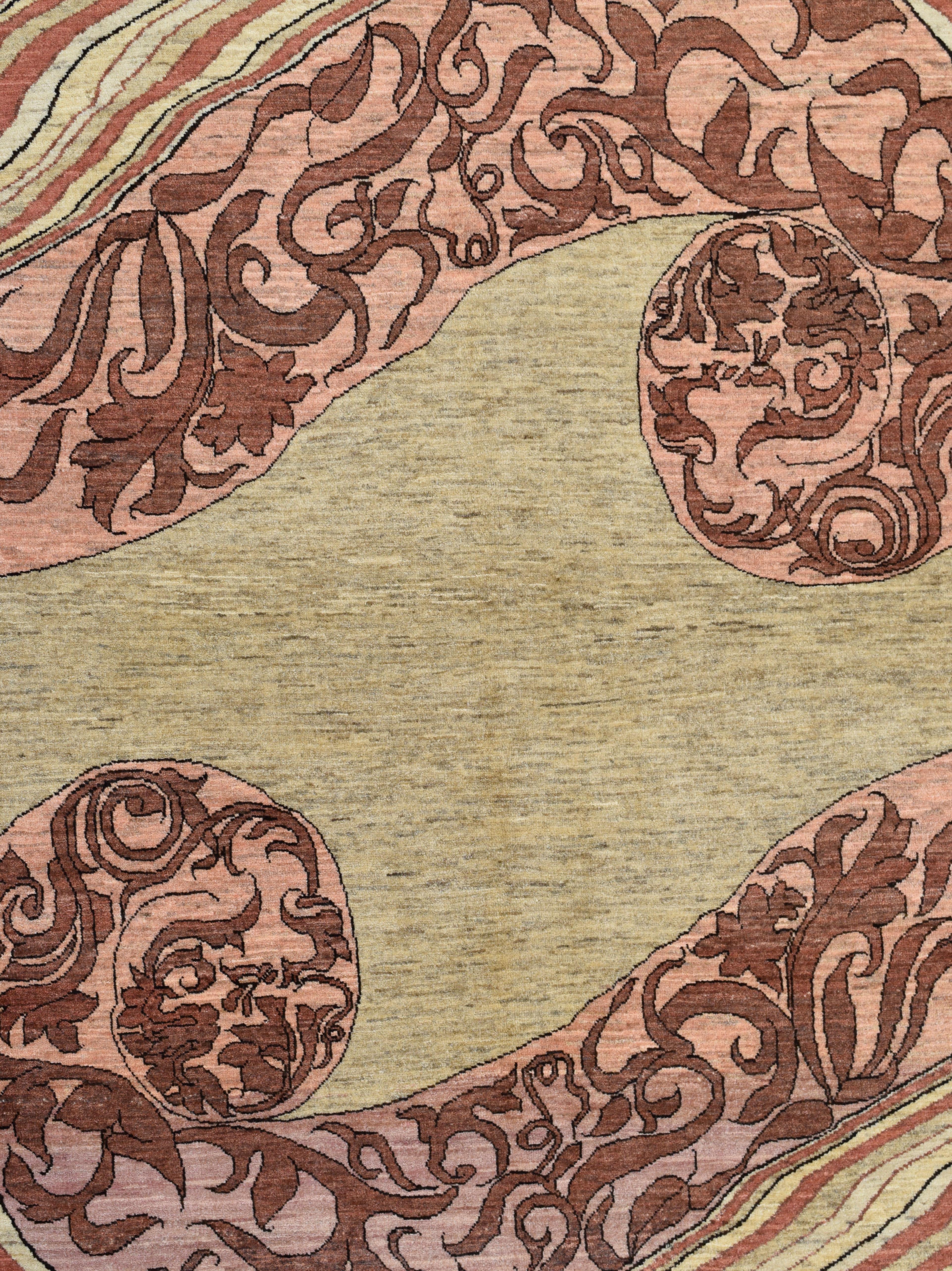 Jugendstil-Teppich aus Wolle, 4′ × 6′  Zeitgenössischer Perserteppich in Rosa und Creme im Angebot 3