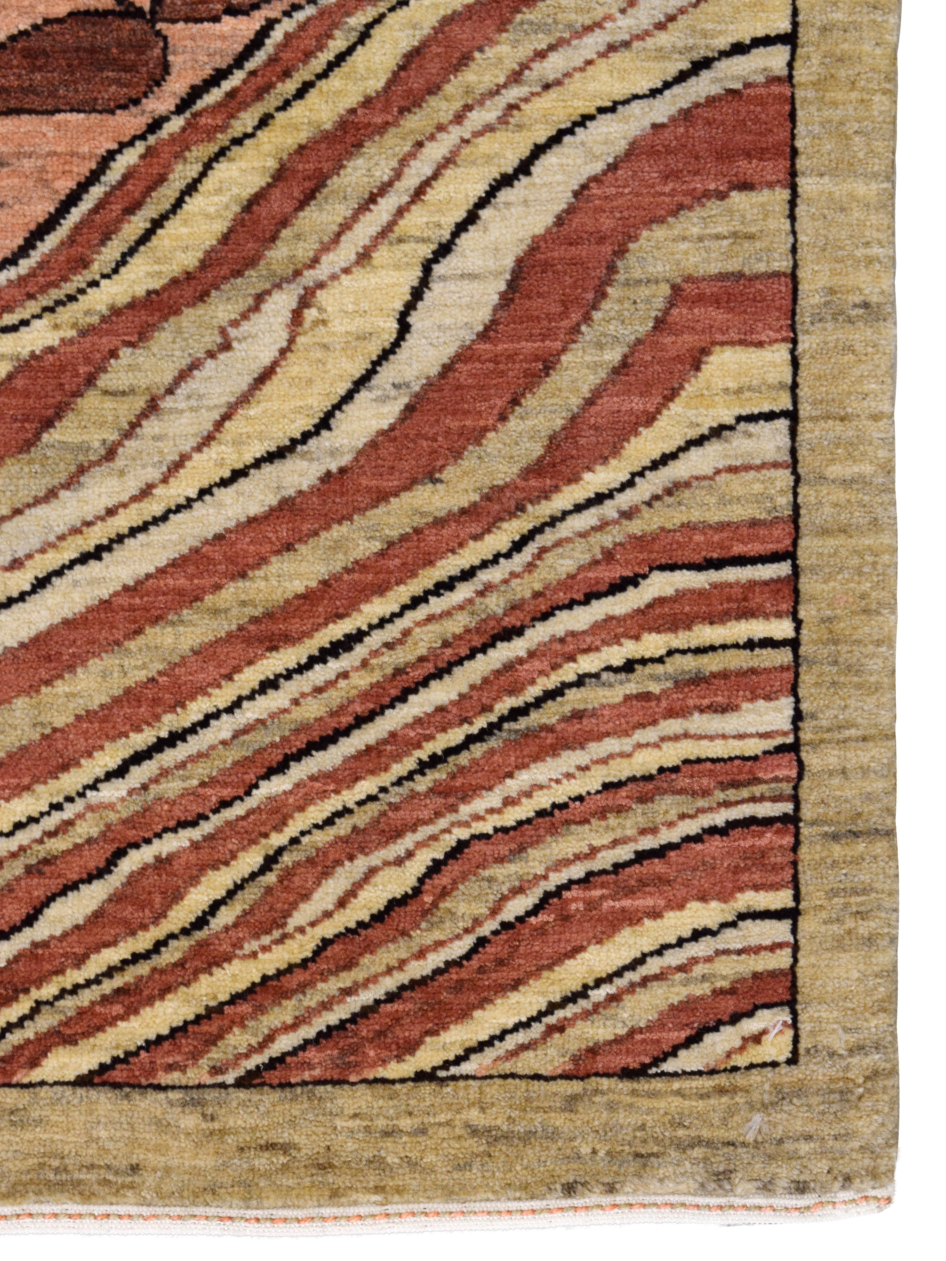 Jugendstil-Teppich aus Wolle, 4′ × 6′  Zeitgenössischer Perserteppich in Rosa und Creme (Art nouveau) im Angebot