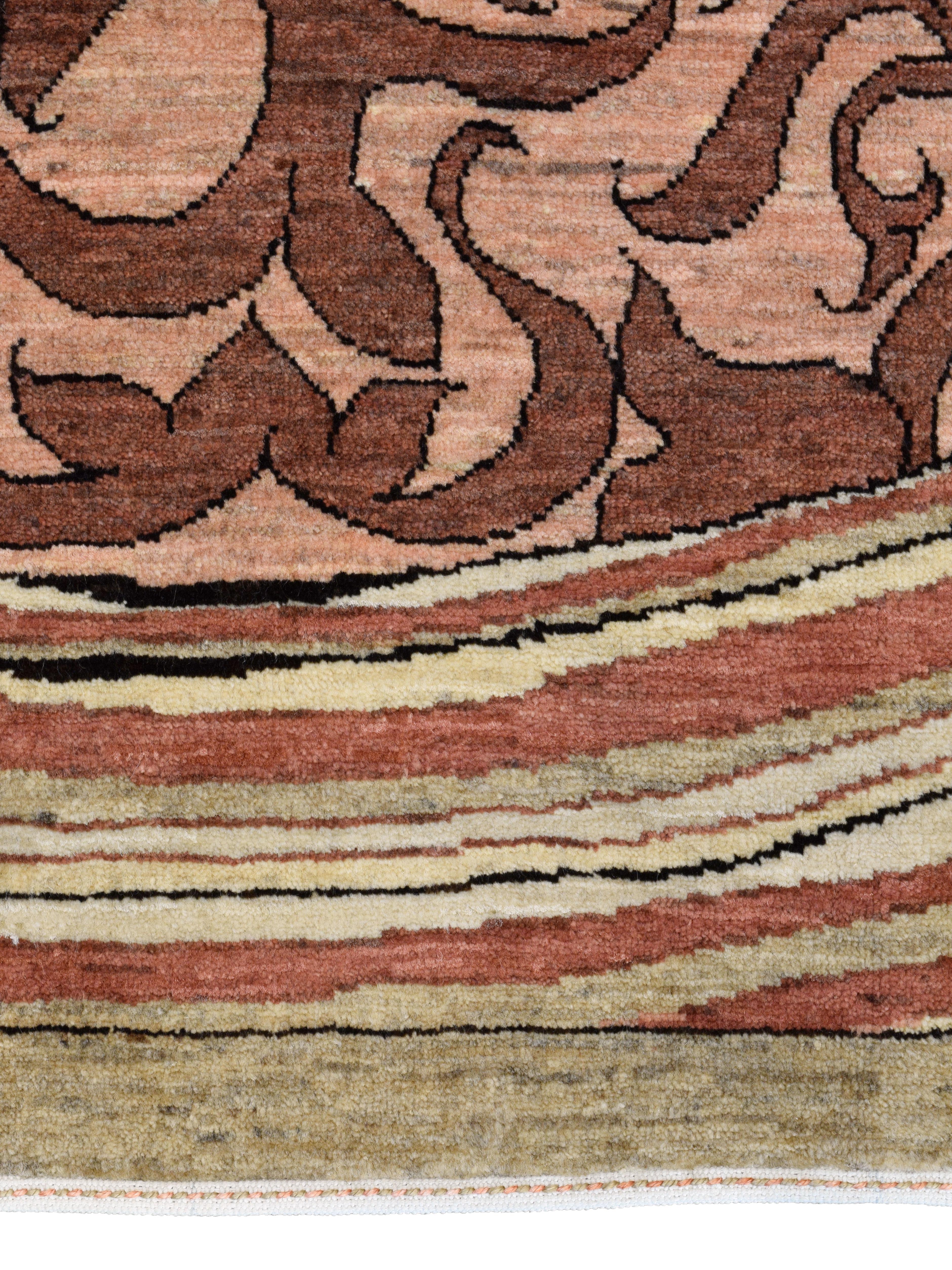 Jugendstil-Teppich aus Wolle, 4′ × 6′  Zeitgenössischer Perserteppich in Rosa und Creme (Persisch) im Angebot