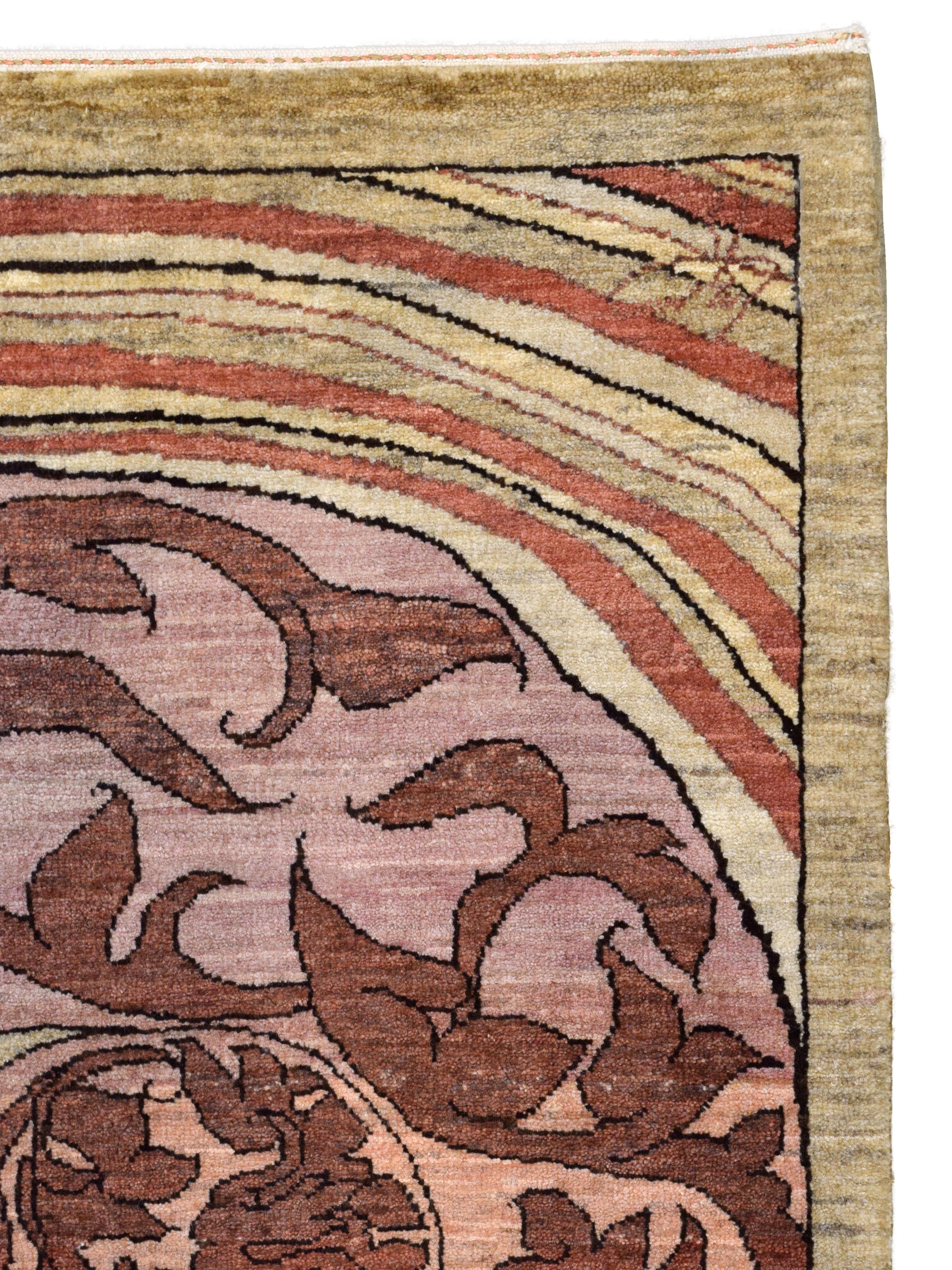 Jugendstil-Teppich aus Wolle, 4′ × 6′  Zeitgenössischer Perserteppich in Rosa und Creme (21. Jahrhundert und zeitgenössisch) im Angebot