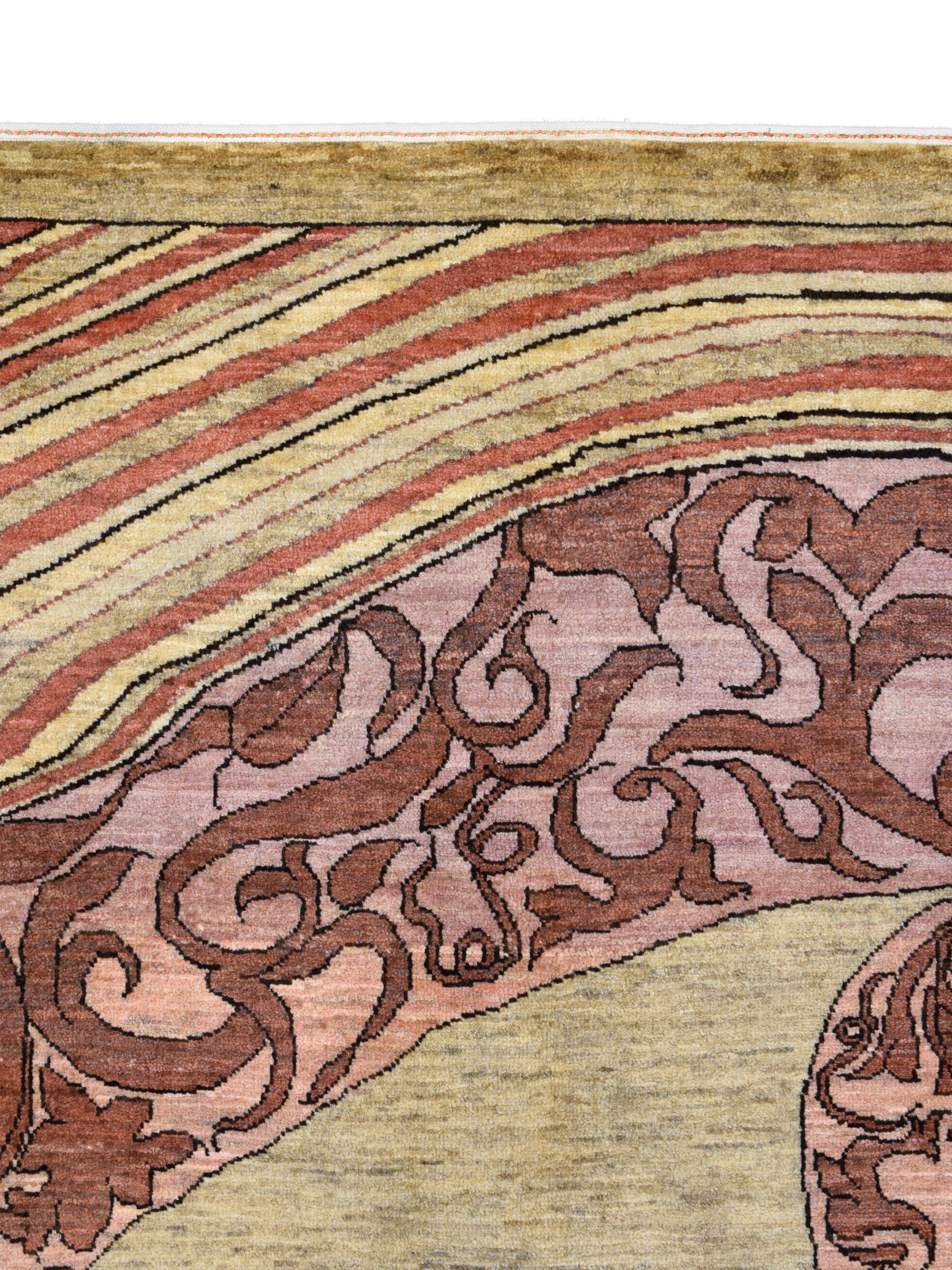 Jugendstil-Teppich aus Wolle, 4′ × 6′  Zeitgenössischer Perserteppich in Rosa und Creme im Angebot 1