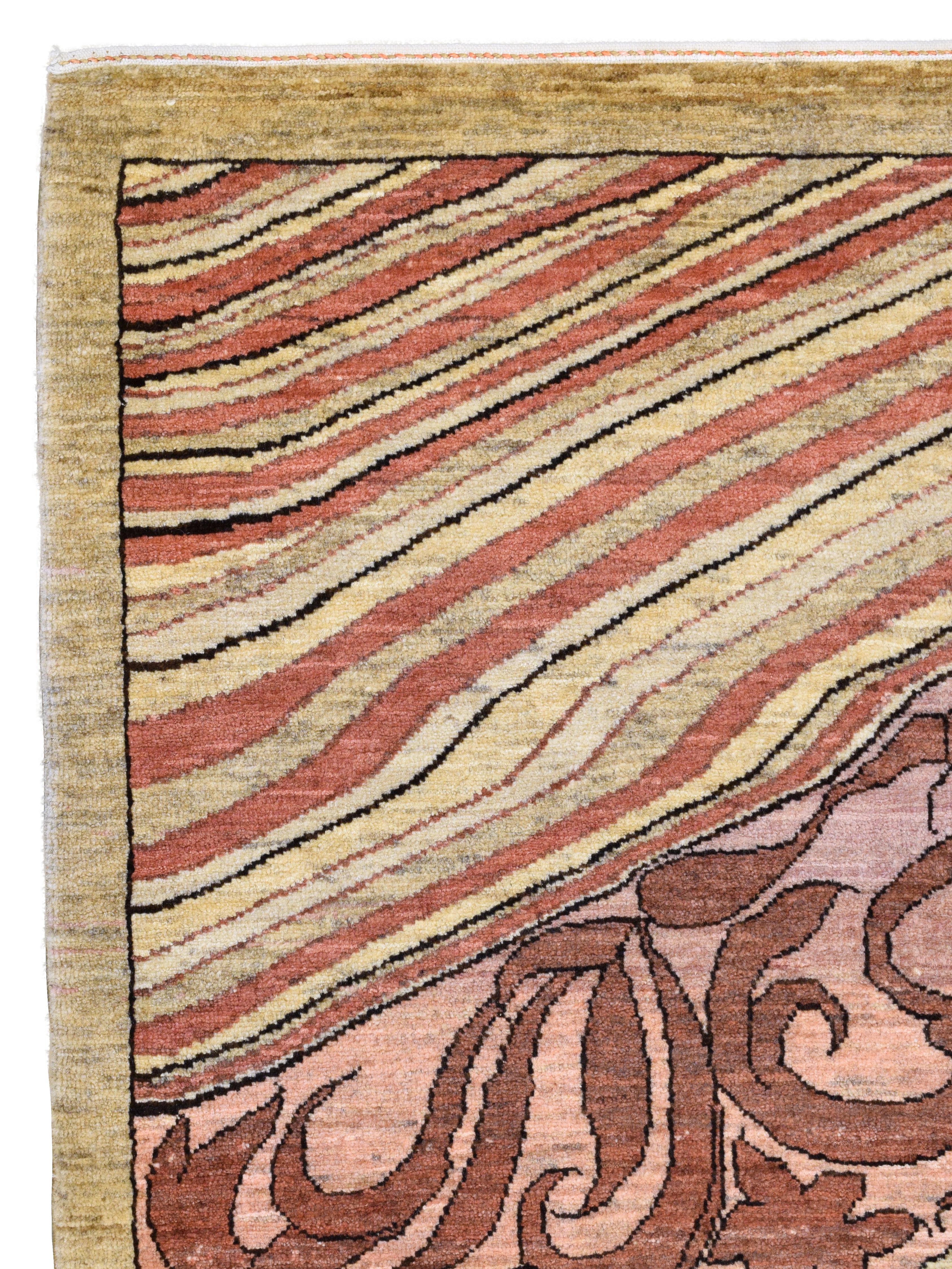 Jugendstil-Teppich aus Wolle, 4′ × 6′  Zeitgenössischer Perserteppich in Rosa und Creme im Angebot 2