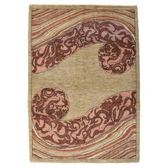 Art Nouveau Wool Rug, 4′ × 6′  Contemporary Pink and Cream Persian Carpet