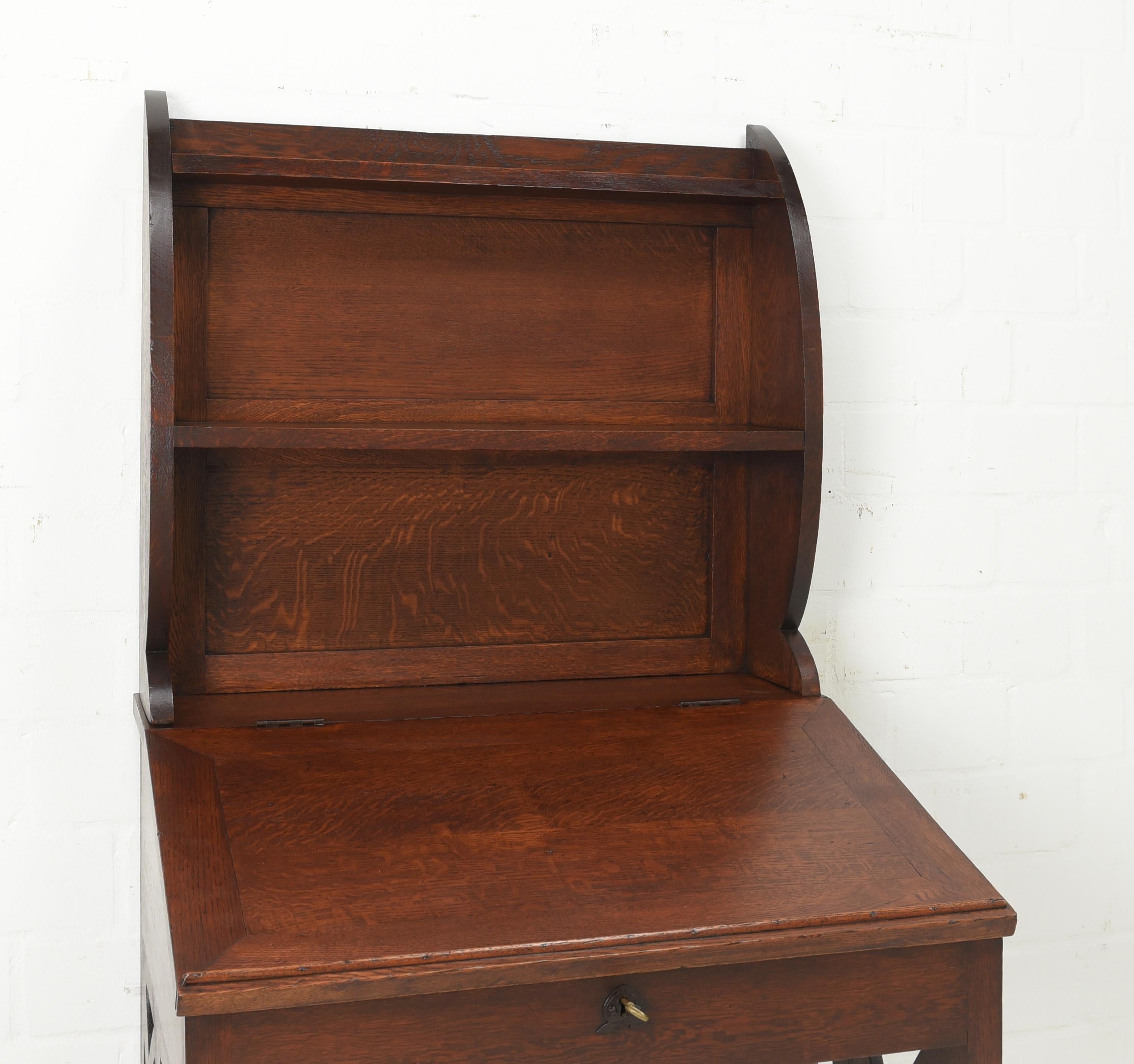 Art Nouveau Writing Desk with Shelf Top in Oak, 1910 For Sale 4