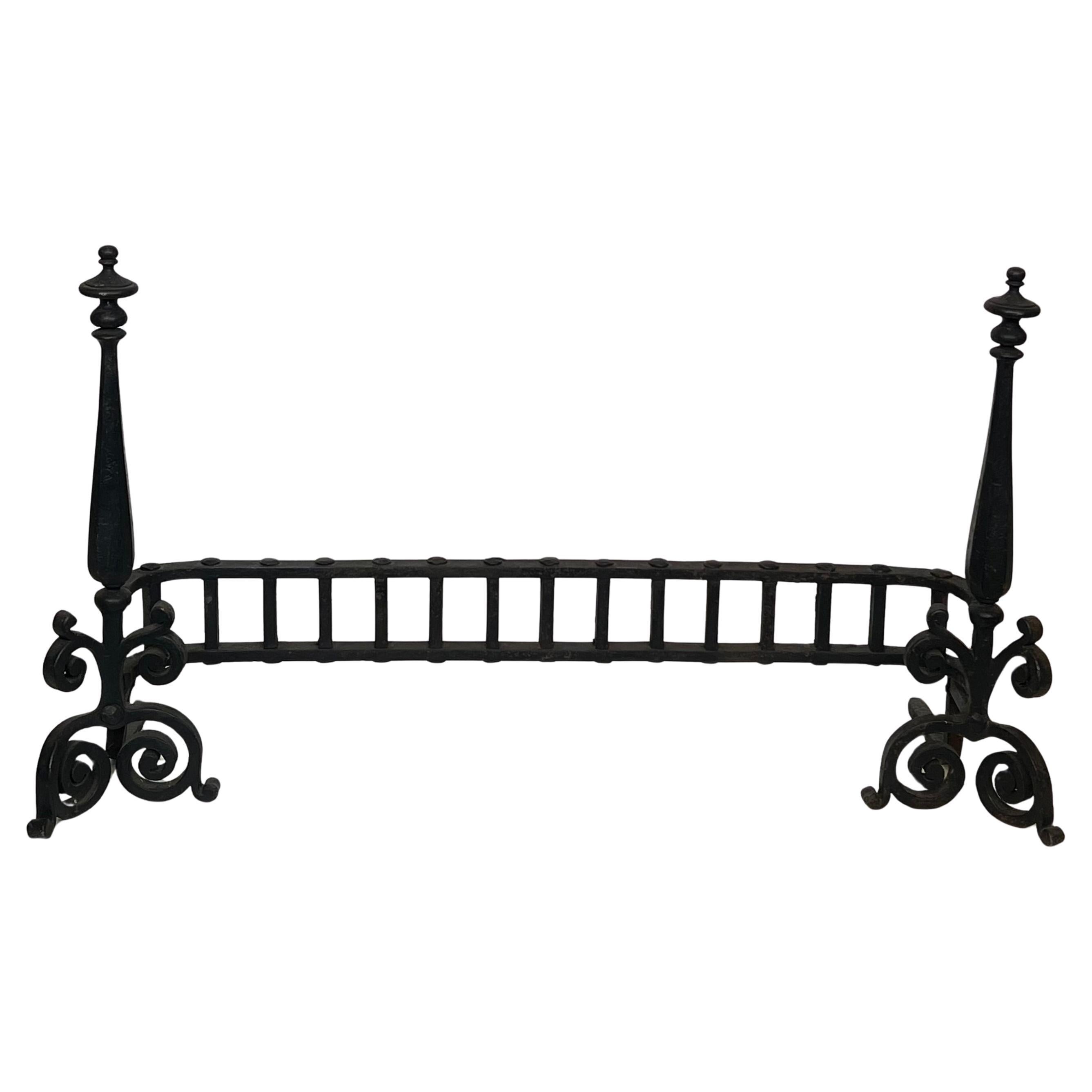 Art Nouveau Wrought Iron Andirons Bar For Sale