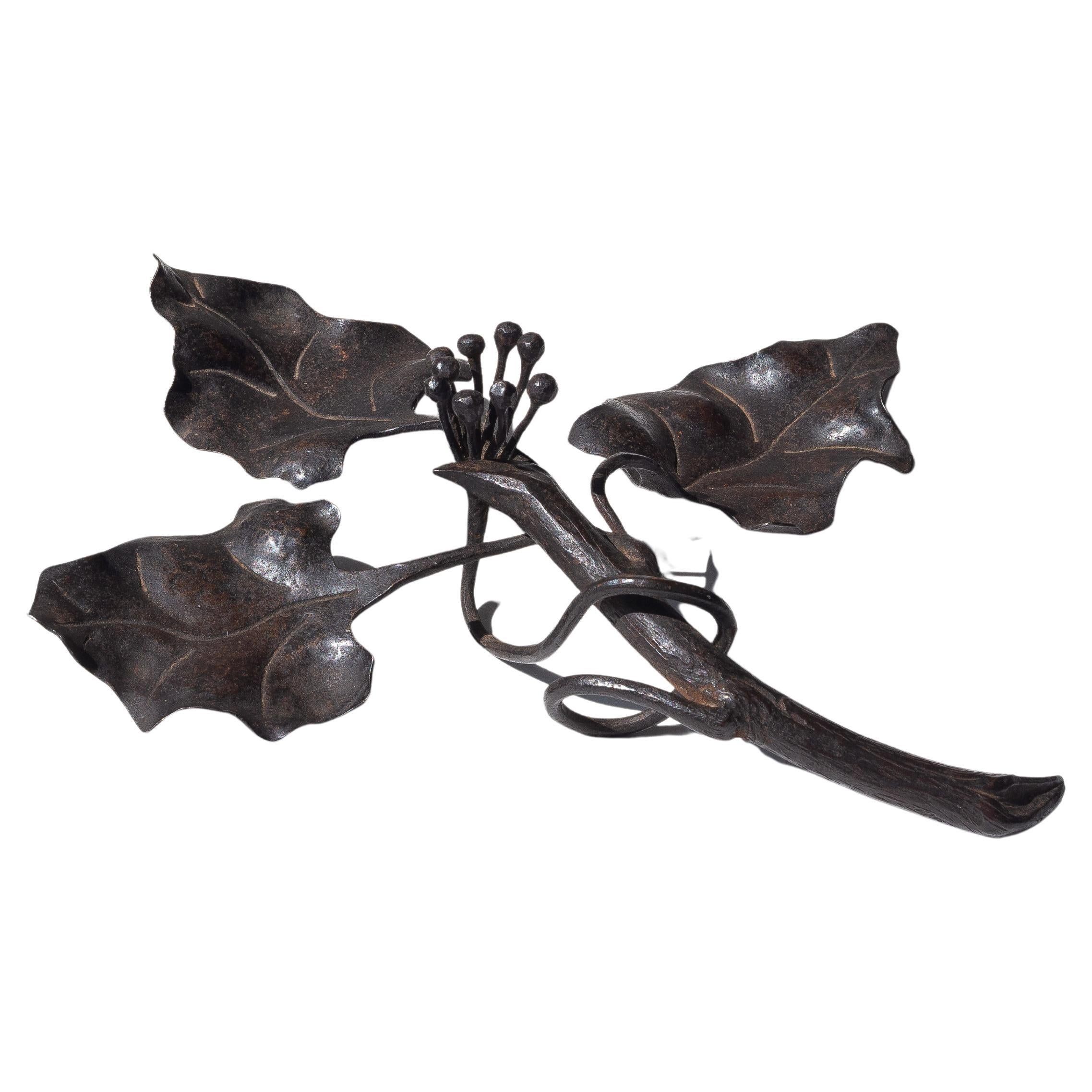 Art Nouveau Wrought Iron Candleholder - Floral Ivy Candle Stick - France 1920s