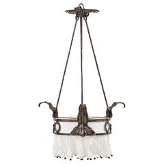 Antique Art Nouveau wrought-iron chandelier - France, early 20th century