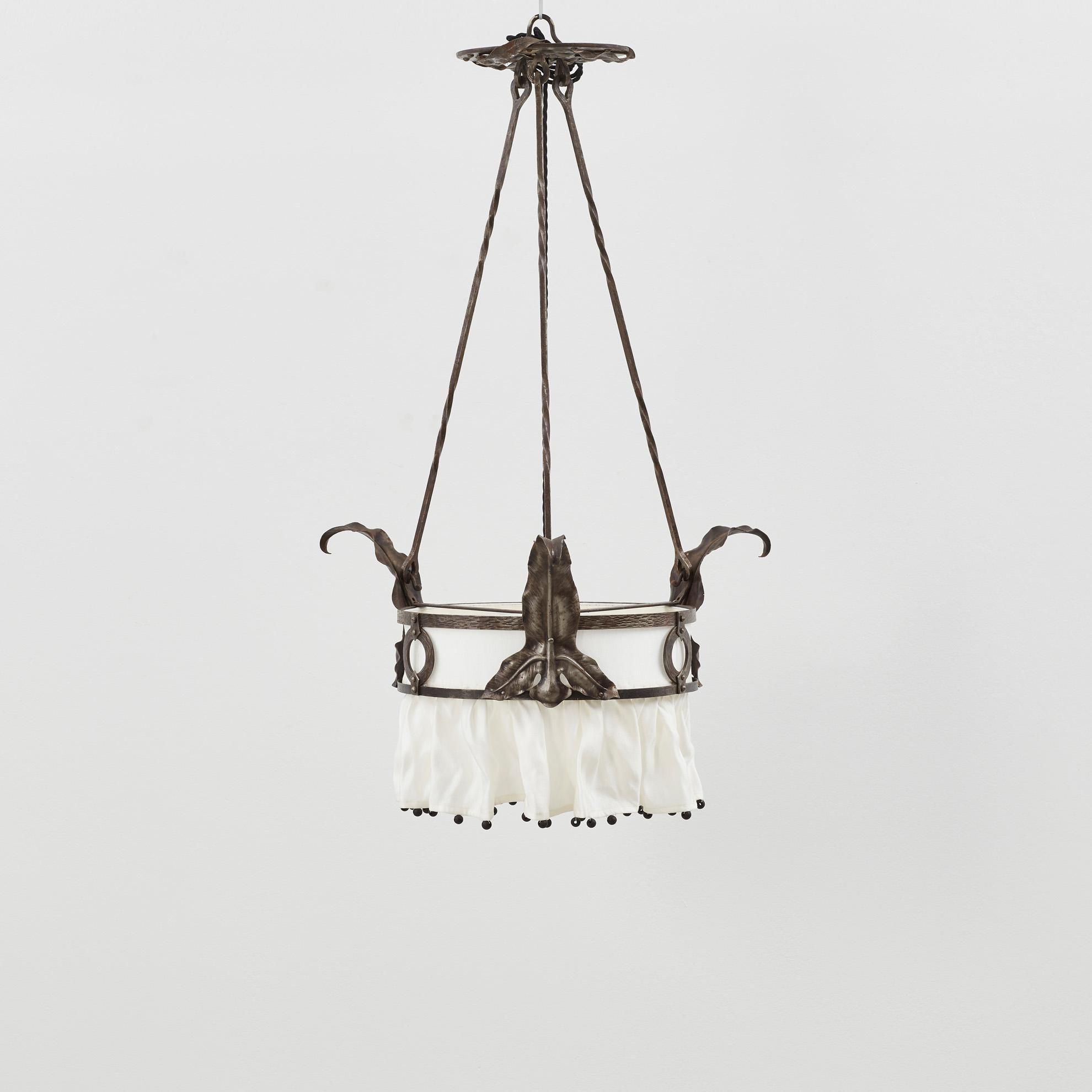 Art Nouveau wrought-iron chandelier - France, early 20th century For Sale