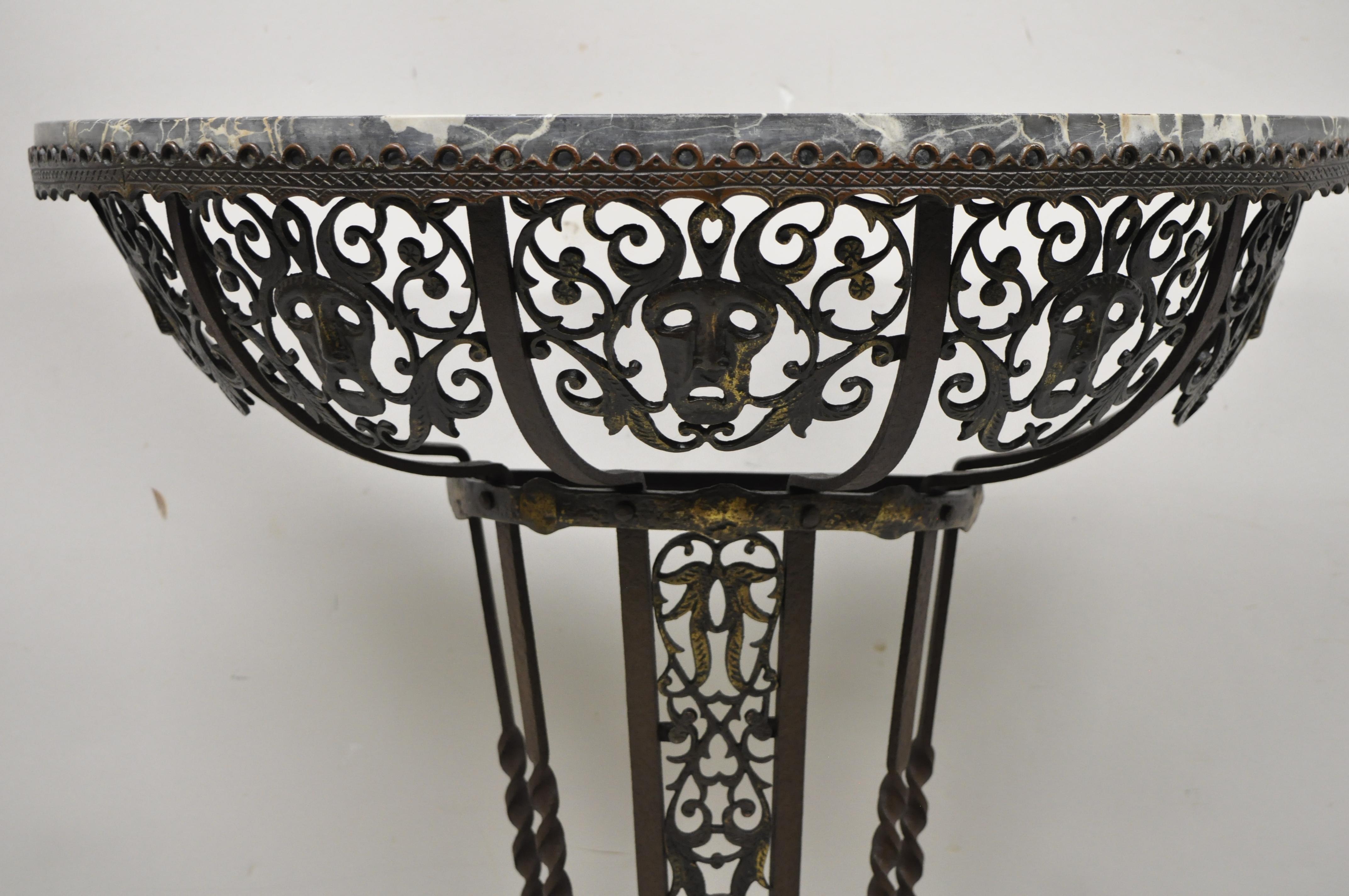 Art Nouveau Wrought Iron Demilune Marble Top Console Hall Table Atr Oscar Bach For Sale 5
