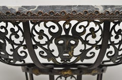 Art Nouveau Wrought Iron Demilune Marble Top Console Hall Table Atr Oscar Bach