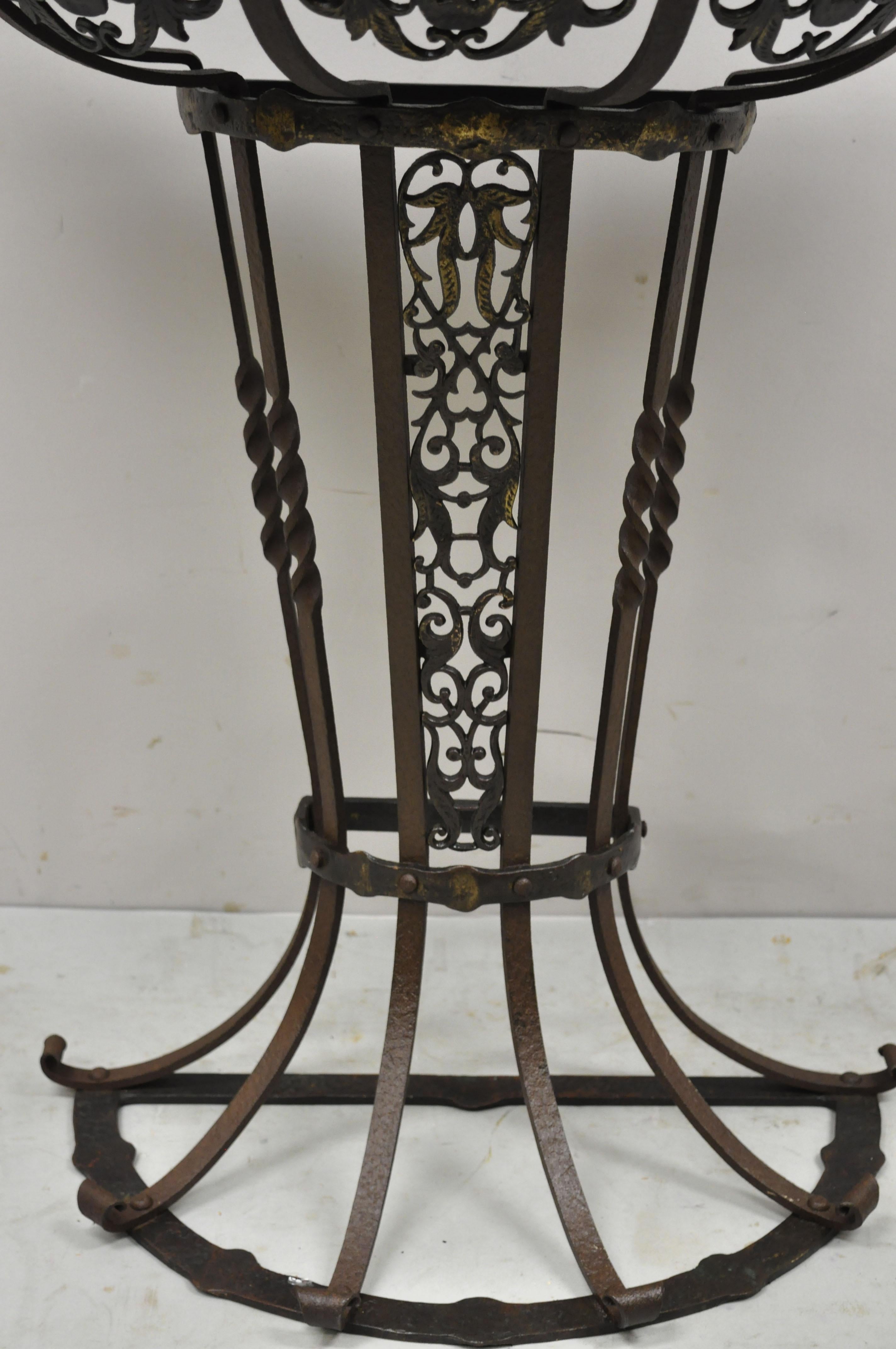 French Art Nouveau Wrought Iron Demilune Marble Top Console Hall Table Atr Oscar Bach For Sale
