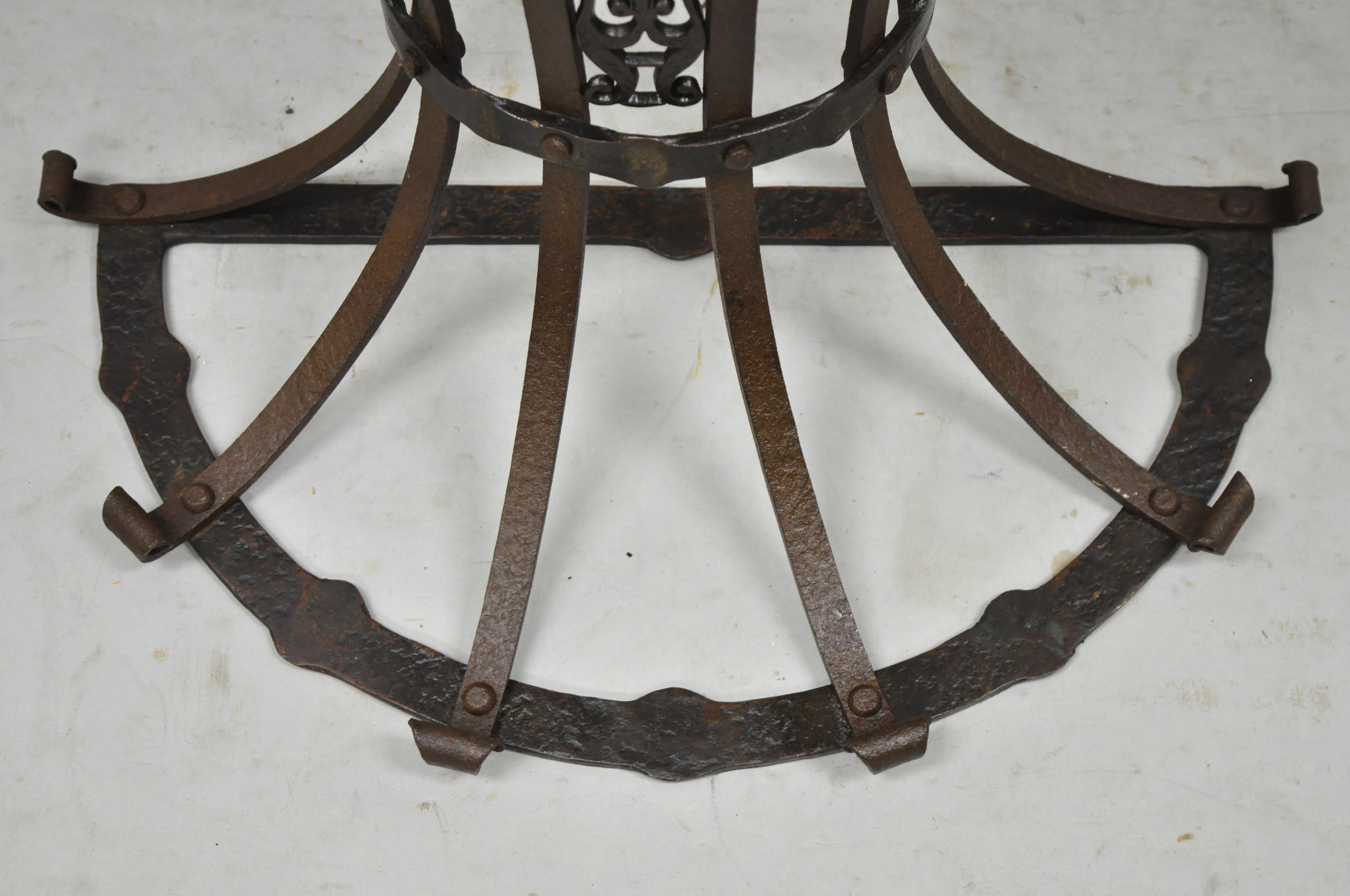 Art Nouveau Wrought Iron Demilune Marble Top Console Hall Table Atr Oscar Bach In Good Condition For Sale In Philadelphia, PA