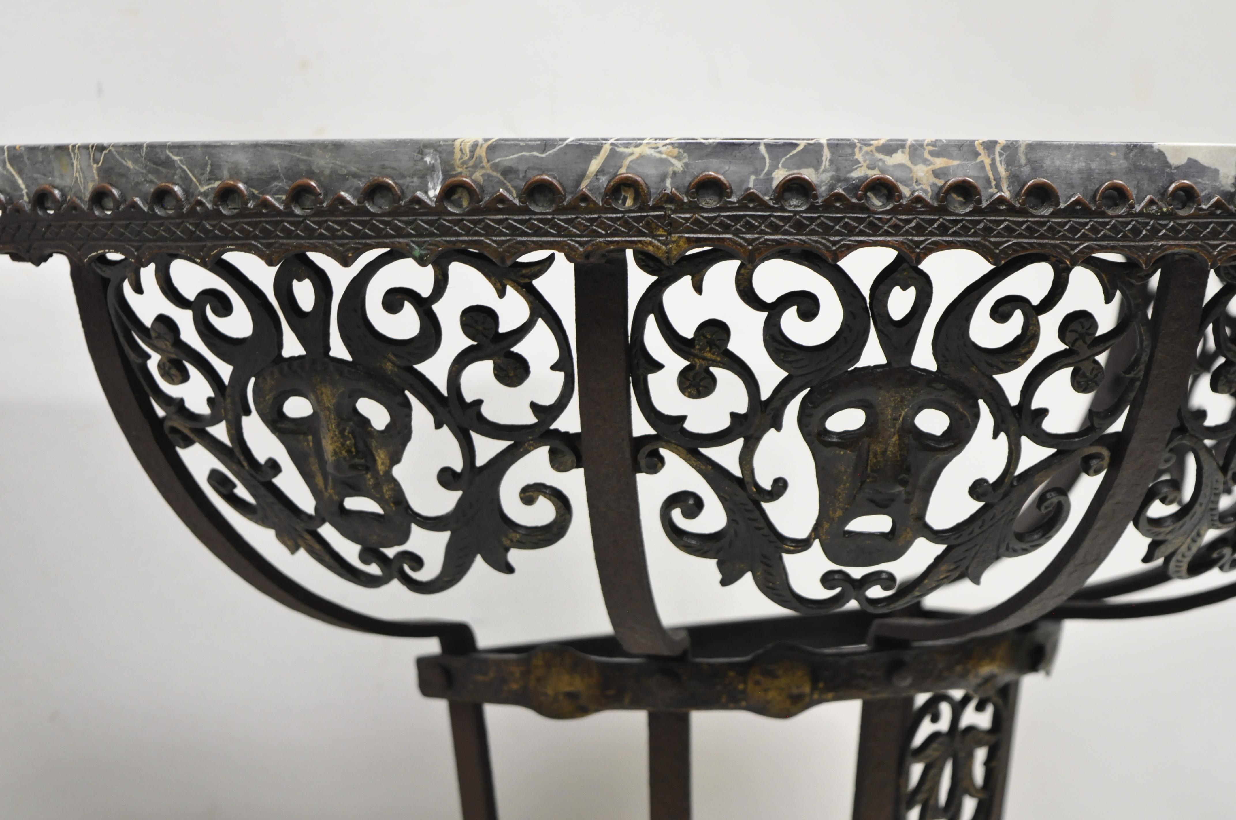 Art Nouveau Wrought Iron Demilune Marble Top Console Hall Table Atr Oscar Bach For Sale 1