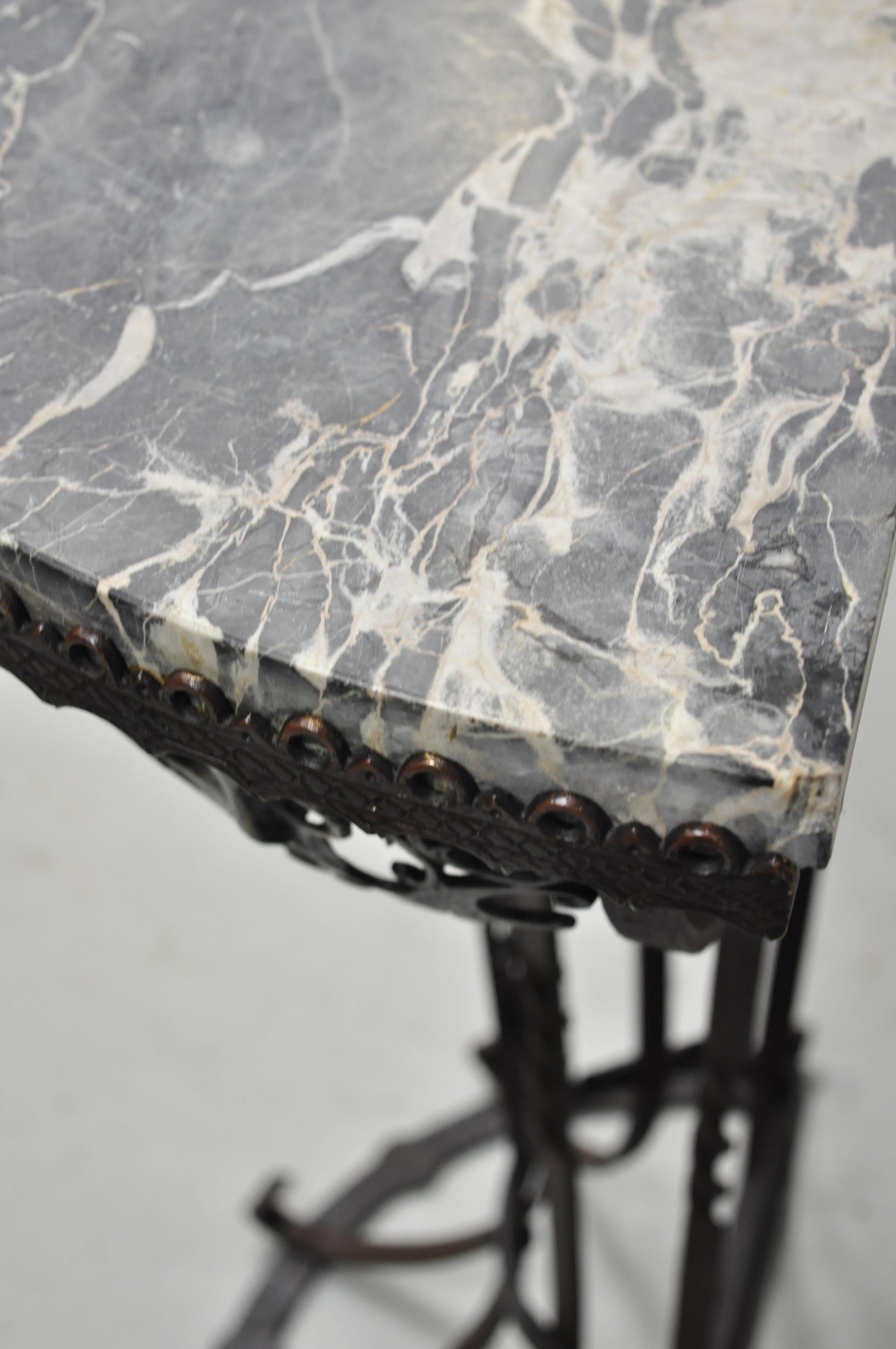 Art Nouveau Wrought Iron Demilune Marble Top Console Hall Table Atr Oscar Bach For Sale 2