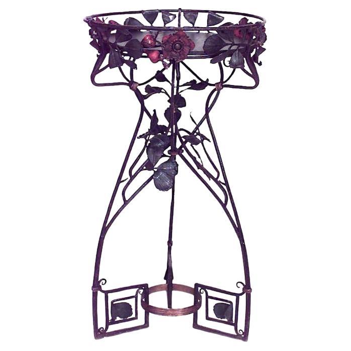 Art Nouveau Wrought Iron Fernery Planter Stand, Floral Design, France For Sale