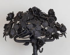 Art Nouveau Wrought Iron Rose Tree Table Lamp