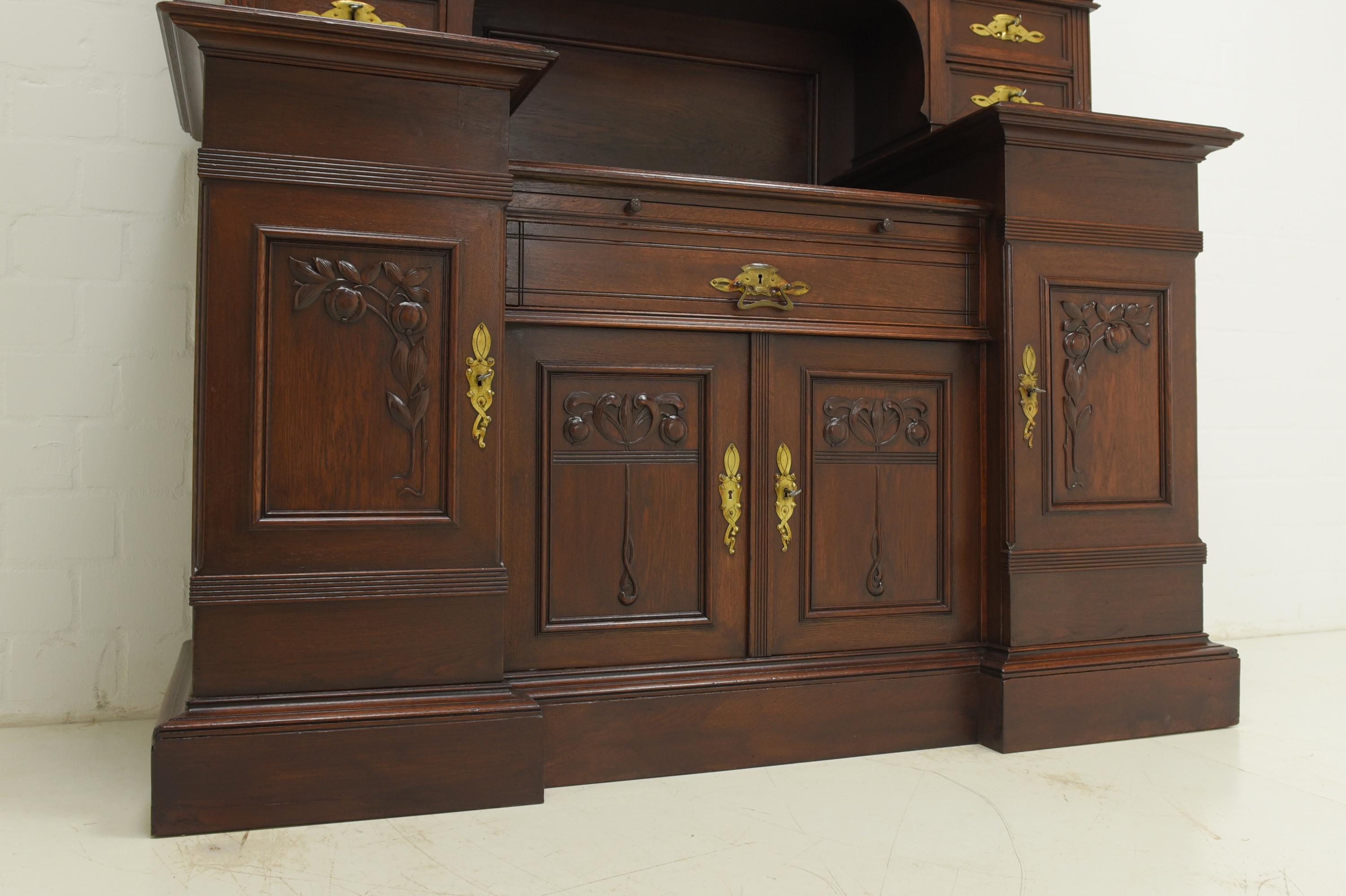 Jugendstil XXL Großer Buffetschrank / Vitrinenschrank aus Eiche, 1910 (Eichenholz)