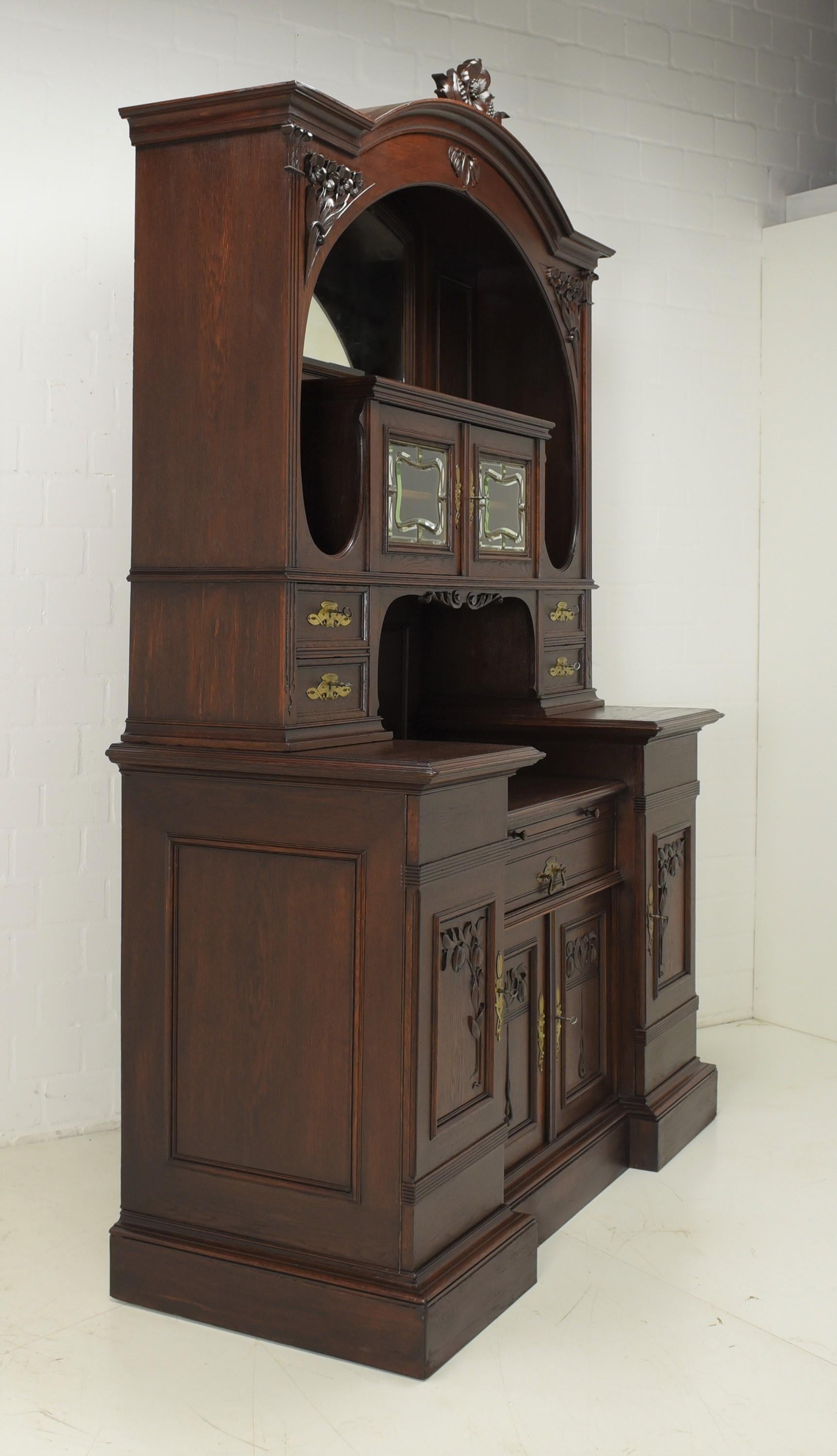 Art Nouveau XXL Large Buffet Cabinet / Display Cabinet in Oak, 1910 For Sale 6